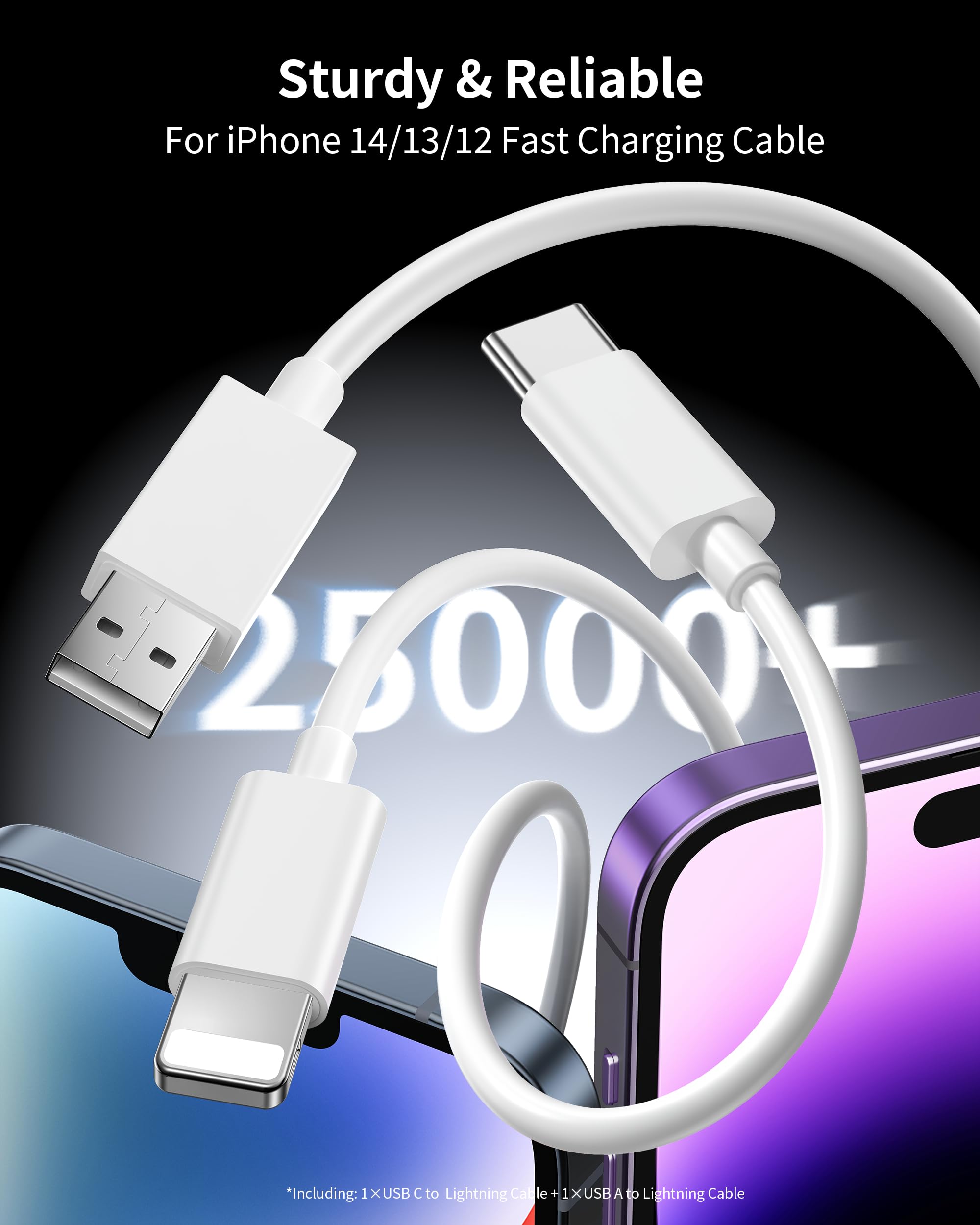 Caricabatterie da auto veloce a 3 porte da 70 W per iPhone 14 13 12 11 Pro Max Plus Mini SE XR XS X 8 7 6, iPad, confezione da 2 cavi USB Carplay e cavo di ricarica Lightnings e adattatore per