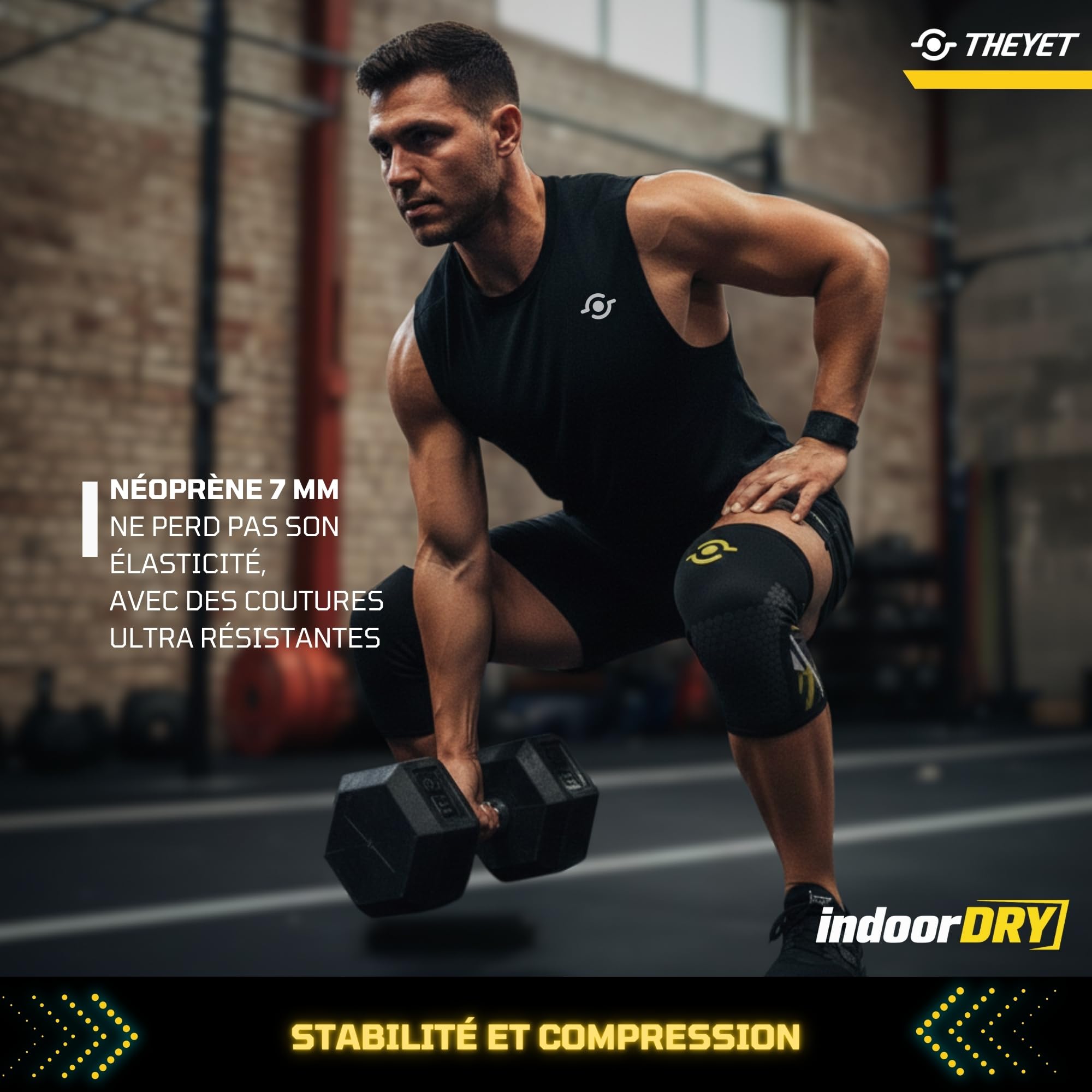 Theyet Genouillères Crossfit Haltérophilie 7mm Protections Sportives Genoux Musculation Maintien Femme Homme Néoprène Antidérapante