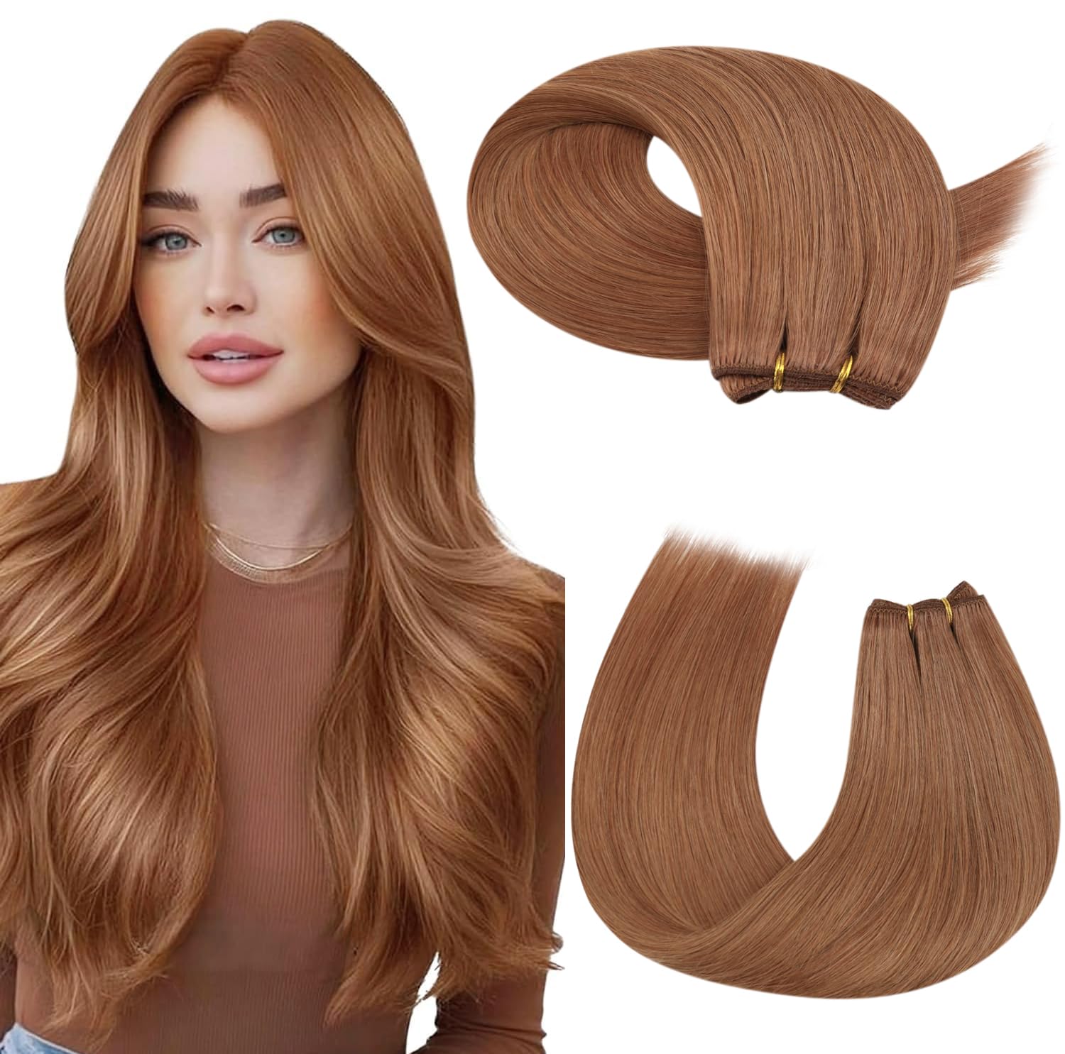 Moresoo Butterfly Weft Hair Extensions Remy Human Hair Ash Blonde Highlight Bleached Blonde 18 Inch OVO Weft Hair Extensions Human Hair Ash Blonde Highlight 100g/pack #18/613 — view 36