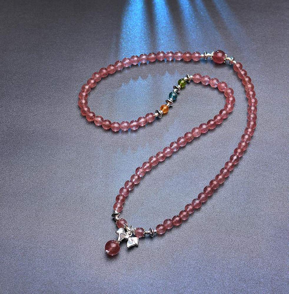Bracciale in Cristallo di Fragola Bracciale da Donna Multistrato in Argento 925 con tormalina Bracciale in Polvere di Cristallo Semplice Braccialetto alla Moda