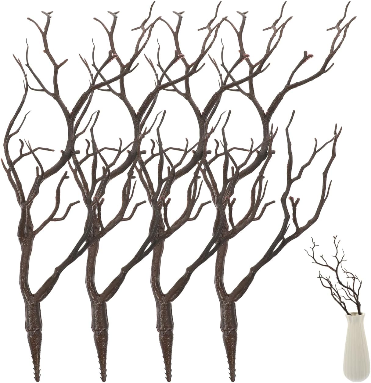 VICASKY 4pcs Artificial Antler Dried Tree Branches - 13.76'' Halloween Dark Brown Little Trees Faux Birch Dry Branches Halloween Decorative Plant Twigs for Table Vase Decor
