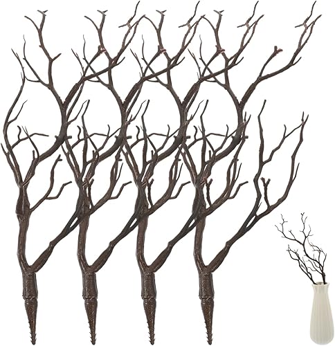Miniatura 10 de VICASKY 4 ramas de árbol secas de cuernos artificiales, ramas de asterna de bruja artística, ramas decorativas de plástico de simulación, ramas