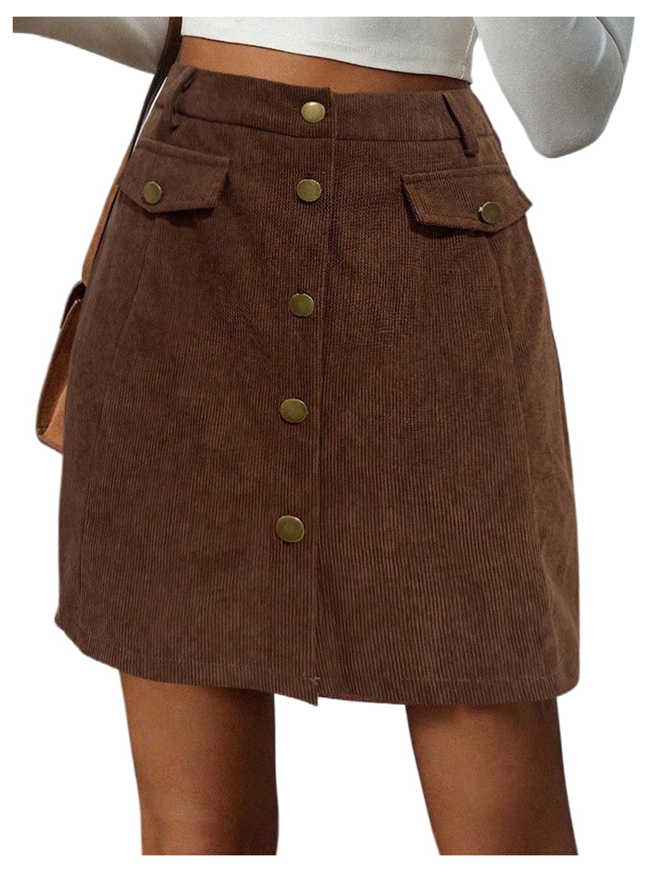 SHENHE Womens Fall Corduroy Skirt A Line High Waist Button Up Business Casual Work Mini Skirt