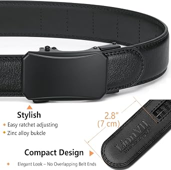 LionVII Men's Ratchet Belt - Genuine Leather Belt for Dress and Casual with Automatic Buckle, Adjustable Trim to Fit 29-49(35mm Wide)