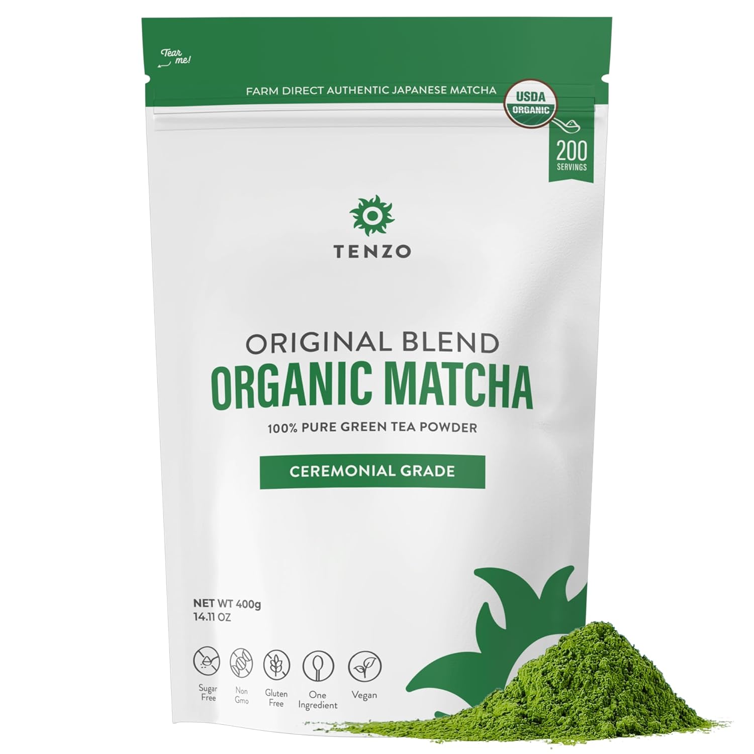 Tenzo Matcha Green Tea Powder - USDA Organic Ceremonial Grade - Paleo Kosher Vegan - Authentic Japanese Matcha