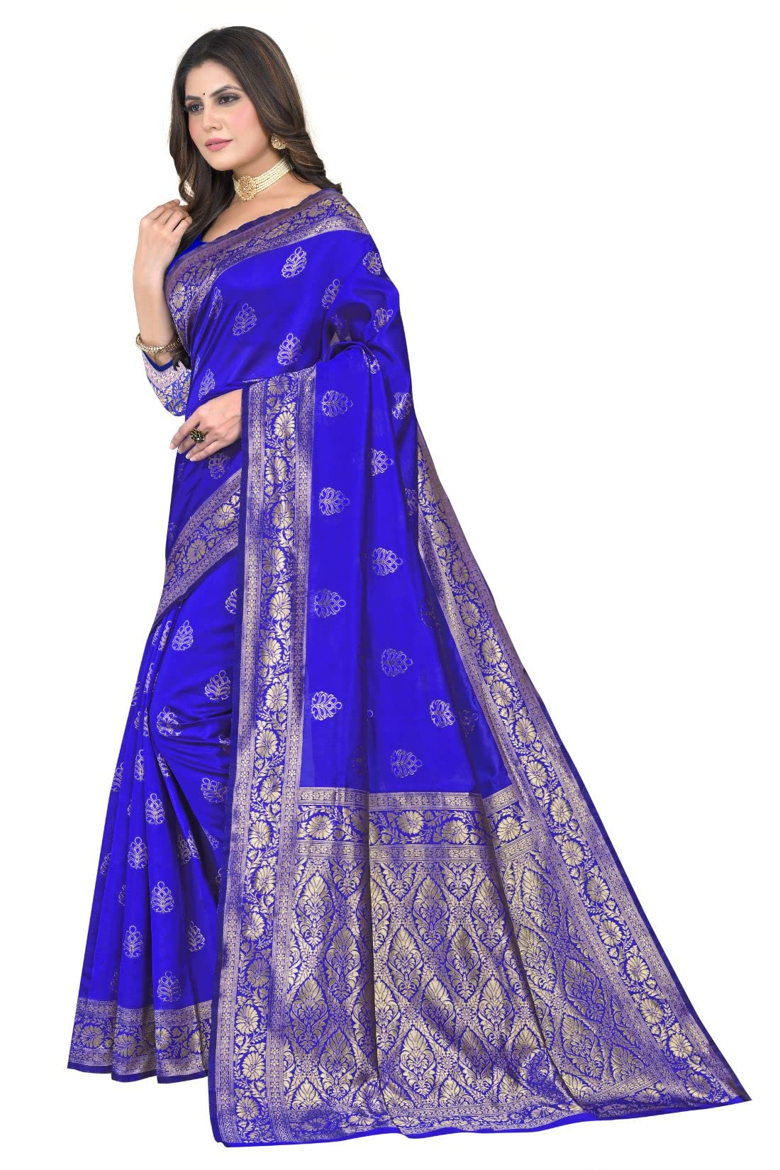 Shasmi Sarees Women's Art Silk Royal Blue Kanchipuram Saree (San Pari 158 R Blue)