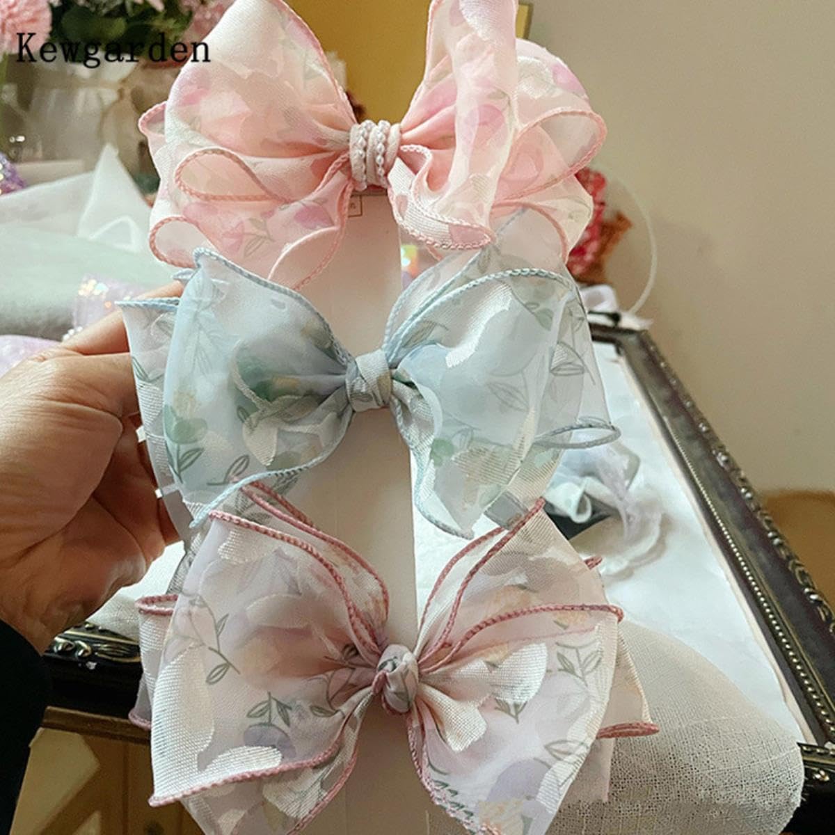 Cinta de Organza de Flores de 6,5-7cm Accesorios de Lazo para el Cabello DIY Materiales de Cinta Hechos a Mano para Embalaje de Regalo 28 Yardas-Azul,65mm