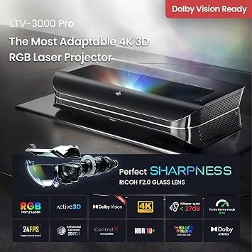 AWOL VISION LTV-3000Pro with 120 Motorized ALR Floor Rising Screen Bundle, Dolby Vision & Atmos, HDR10+, UST Laser TV Home Theater Projector with 120'' Station