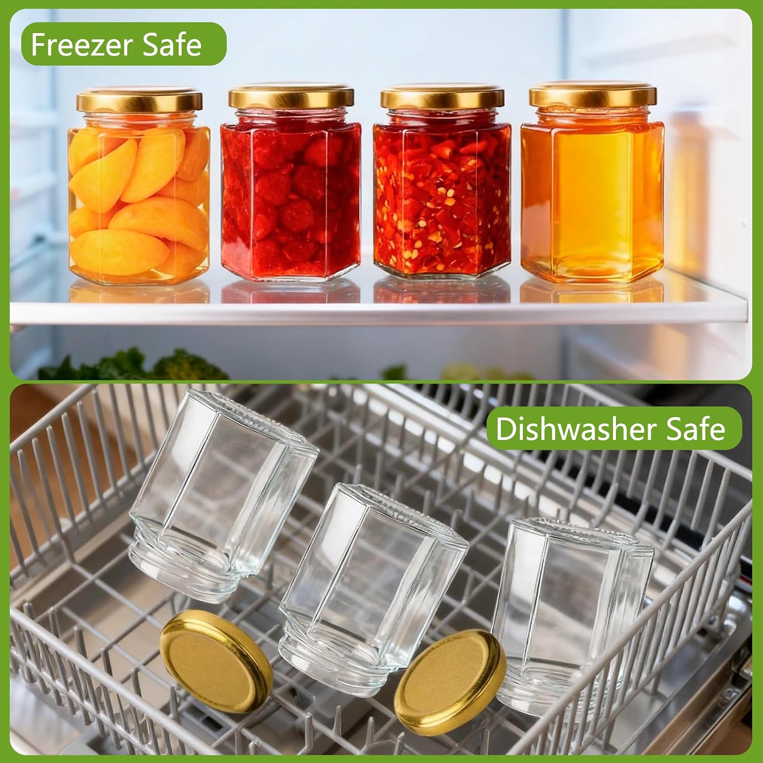 30 Pack 6 oz Glass Jars with Gold Lids - Airtight Hexagon Honey Jars image 4
