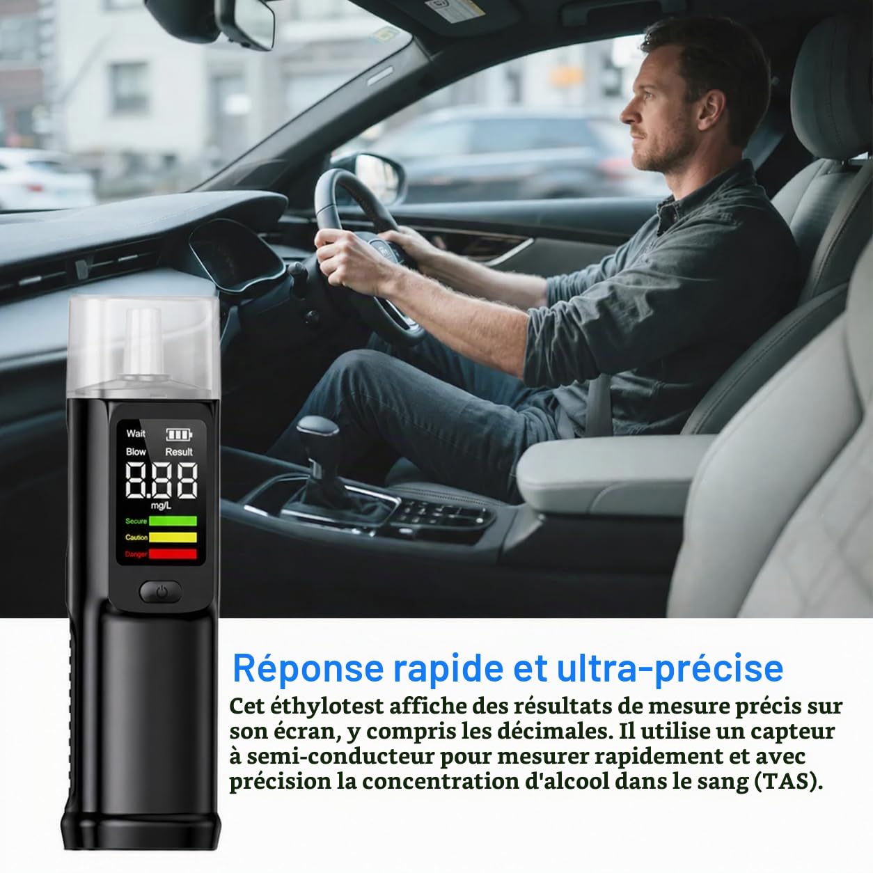 Ethylotest Electronique - Ethylotest avec 10 Embouchures, Alcotest Numerique, ethylometre mesures de Haute précision, pour Tests personnels domestiques (Black)