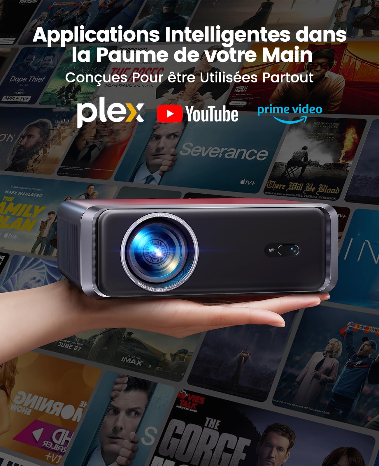 Videoprojecteur 4K 1000ANSI Compatible avec Netflix Dolby Audio Vidéoprojecteur FHD 1080P Auto Focus AutoKeystone Projecteur Video WiFi6 Bluetooth Bidirectionnel HDMI Videoprojecteur Home Cinéma