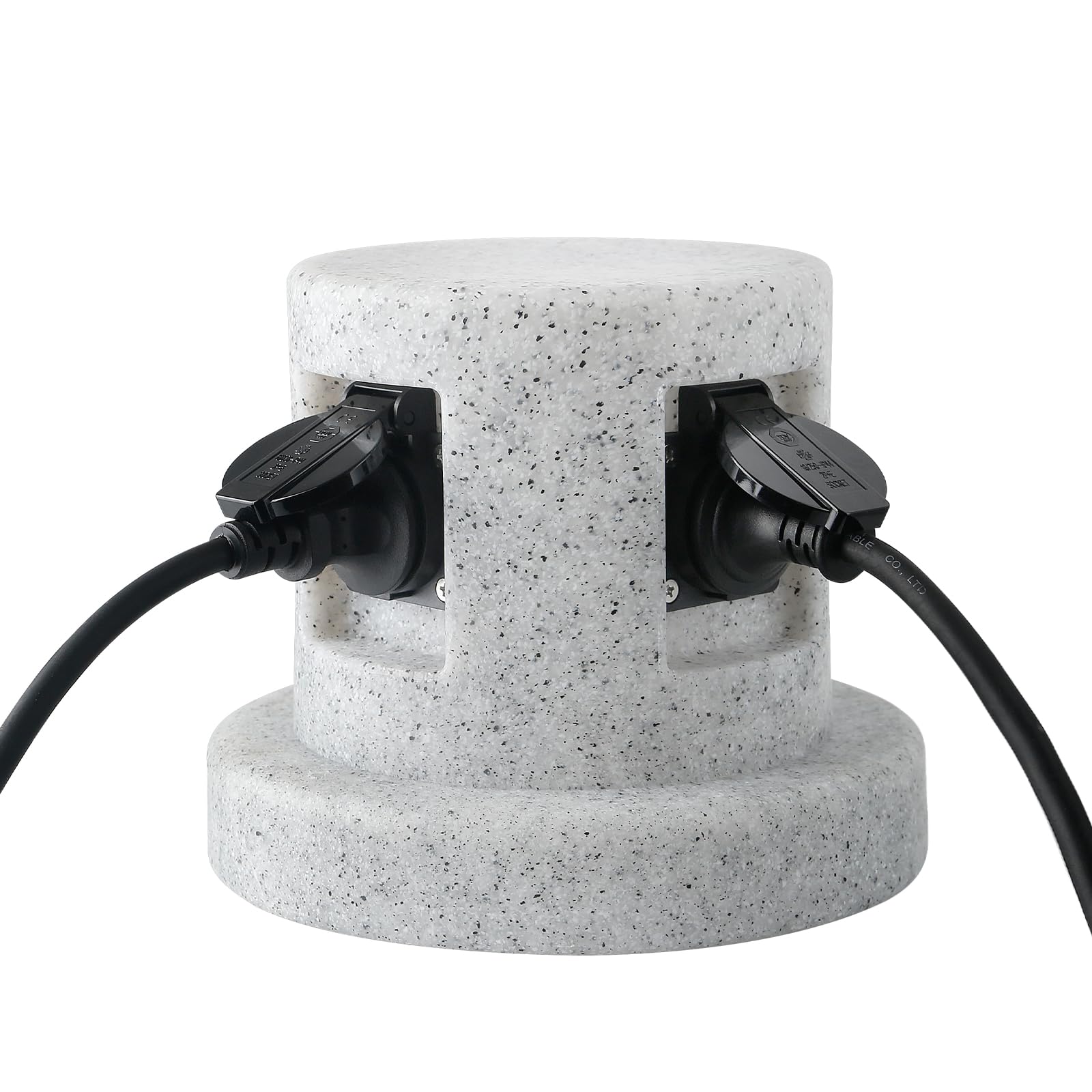 Garten Steckdosensäule Granit-Optik mit 4-Fach Steckdosen und 1m Gummikabel, IP44, Kunststoff, max.3600 Watt,Außensteckdose Garten Stein