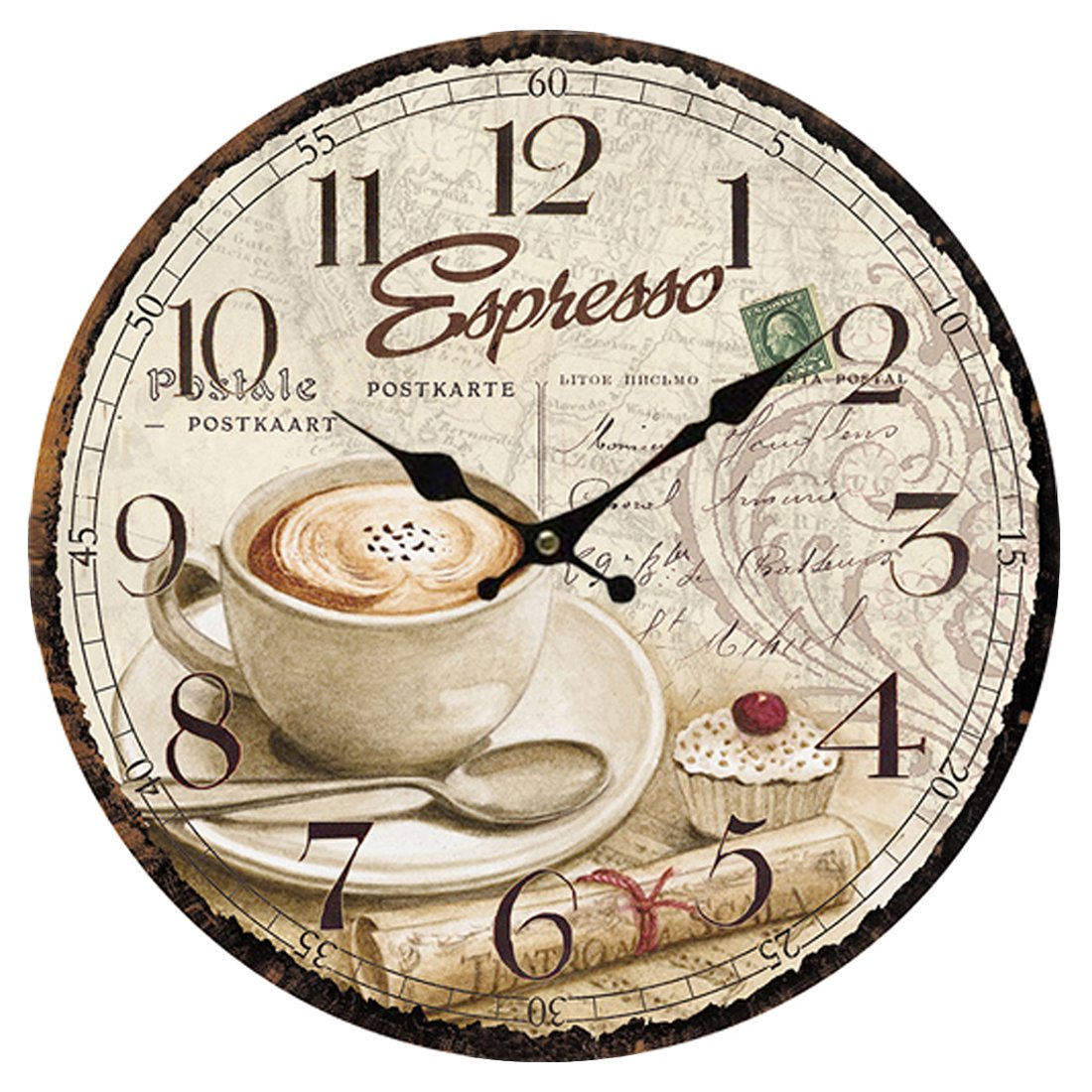 Reloj de pared vintage de 12 pulgadas, reloj de pared de madera, silencioso, para salón, cocina, oficina y dormitorio, café