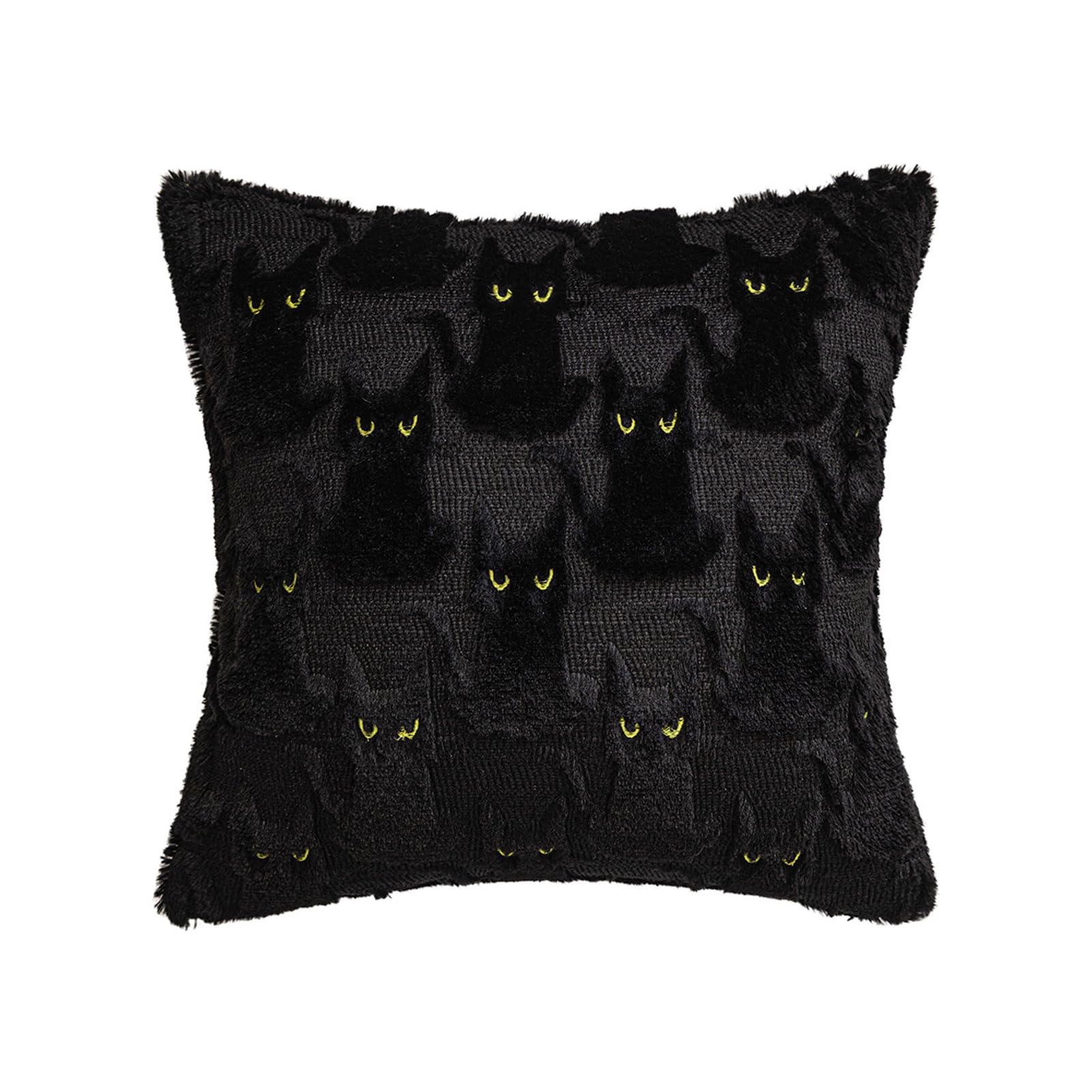 Halloween Cat Throw Pillow Cover Embroidered Plush Pillowcase (45x45cm Black) (Black cat 45 * 45cm)