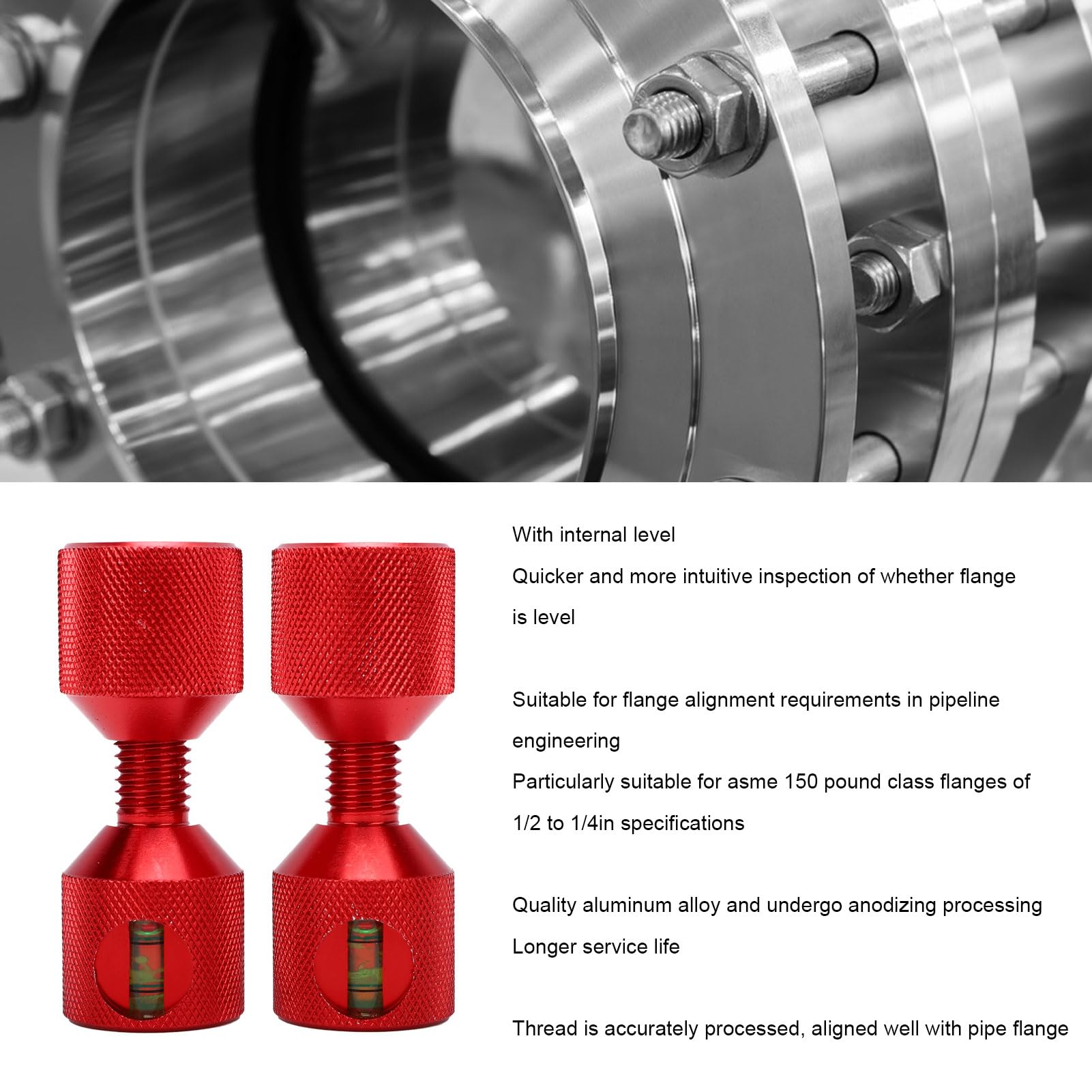 Naroote 2 Pièces Broches à Deux Trous 1-1/8 Pouces en Alliage D'aluminium Goupille D'alignement de Bride à 2 Trous avec Niveau intégré Finition Rouge Oxyde anodisé Fabrication Précise