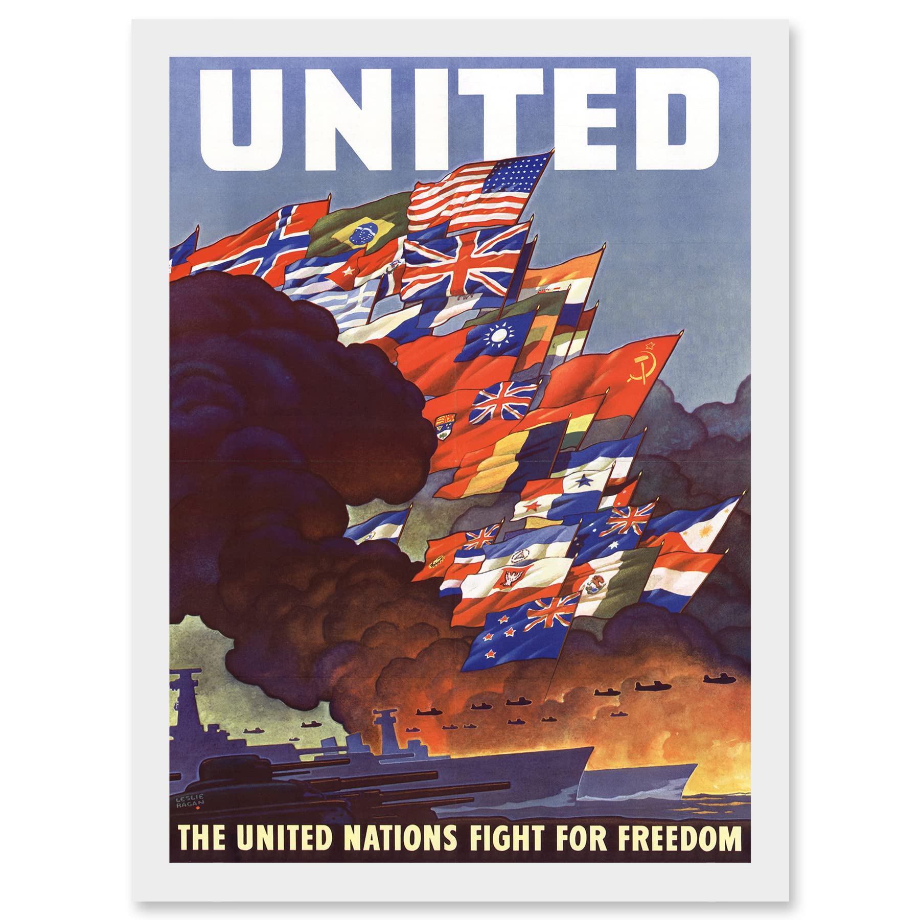 Artery8 WW2 World War Allies United Nations Fight Freedom Vintage A4 Artwork Framed Wall Art Print