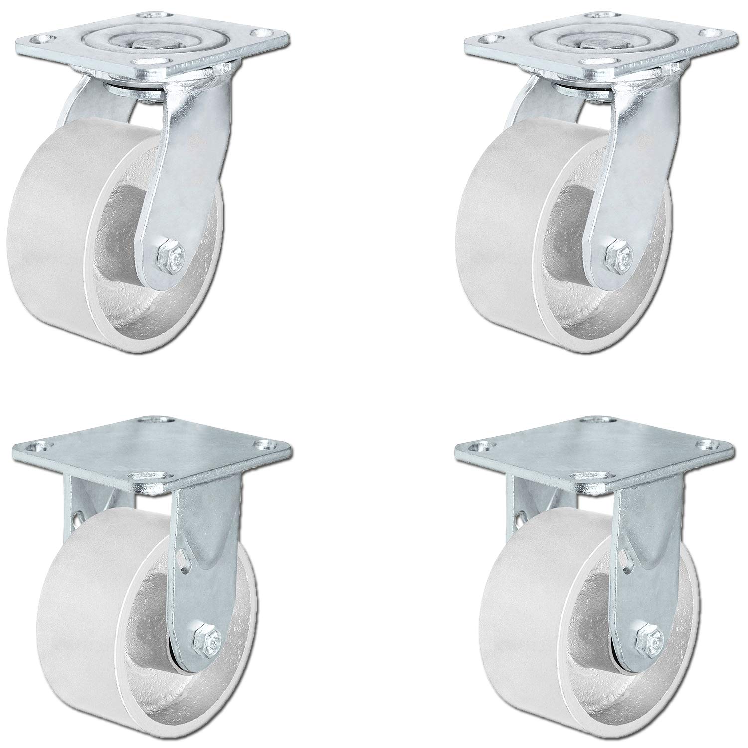 CasterHQ 5" x 2" Steel Wheel Casters Set of 4 Casters 2 Swivel and 2 Fixed Casters 1,000