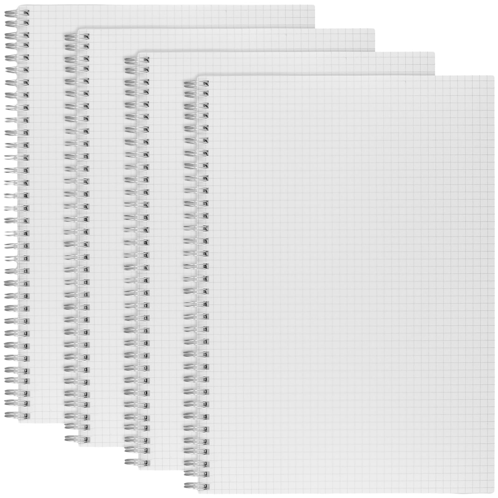 CHIHEUNG 4 PCS A4 Squared Notebooks, A4 Grid Notebook, 160 Pages/ 80 Sheets Spiral Notebook Graph Paper with Clear Cover, Squared Grid Paper for Math Sketching, Lecture Notes
