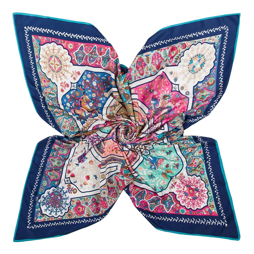 Foulard carré en soie pour femme grand hijab imprimé 130x130cm