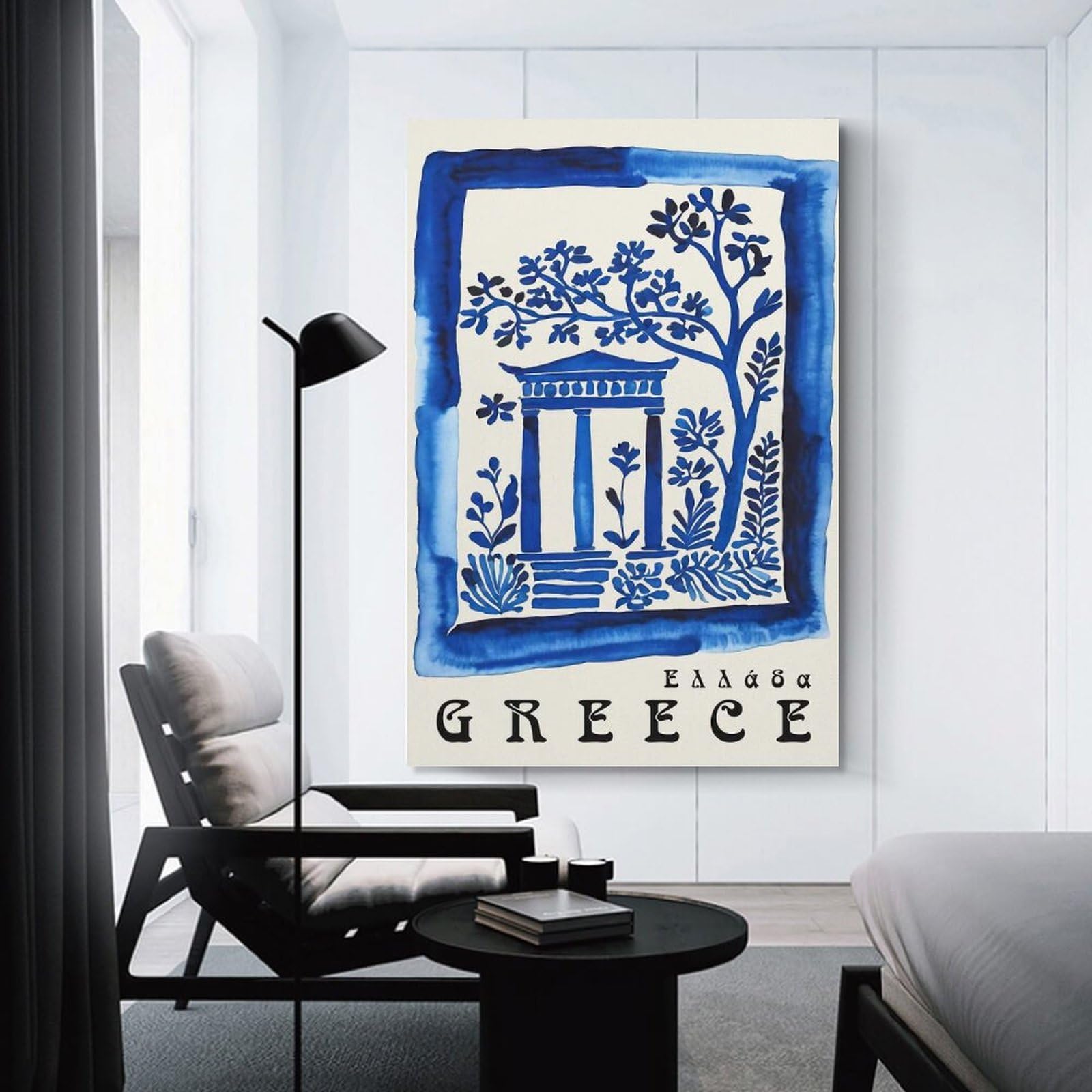 Junmoney Blue Greece Travel Art Room Decor Wall Art, 24x36inch(60x90cm), for Office, Study Or Home Workspace, A Smart Decor Choice for Study Walls