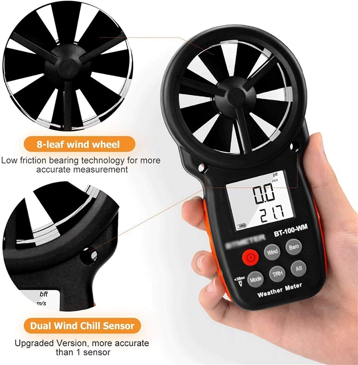Anémomètre Numérique Portable LCD – Vitesse Du Vent, Température, Refroidissement Éolien – Parfait Pour Sports Nautiques & Outdoor