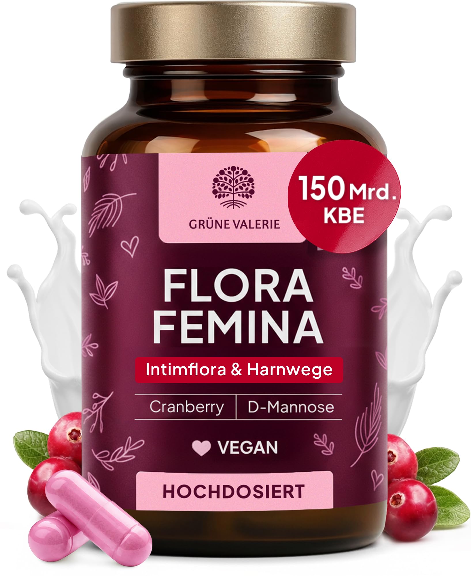 Flora Femina – Grüne Valerie® – Probiotika für Frauen mit Milchsäurebakterien – für Intimflora, Vaginal- & Darmflora – mit D-Mannose, Cranberry & Pro-/Präbiotika – Vegan & ohne Zusätze