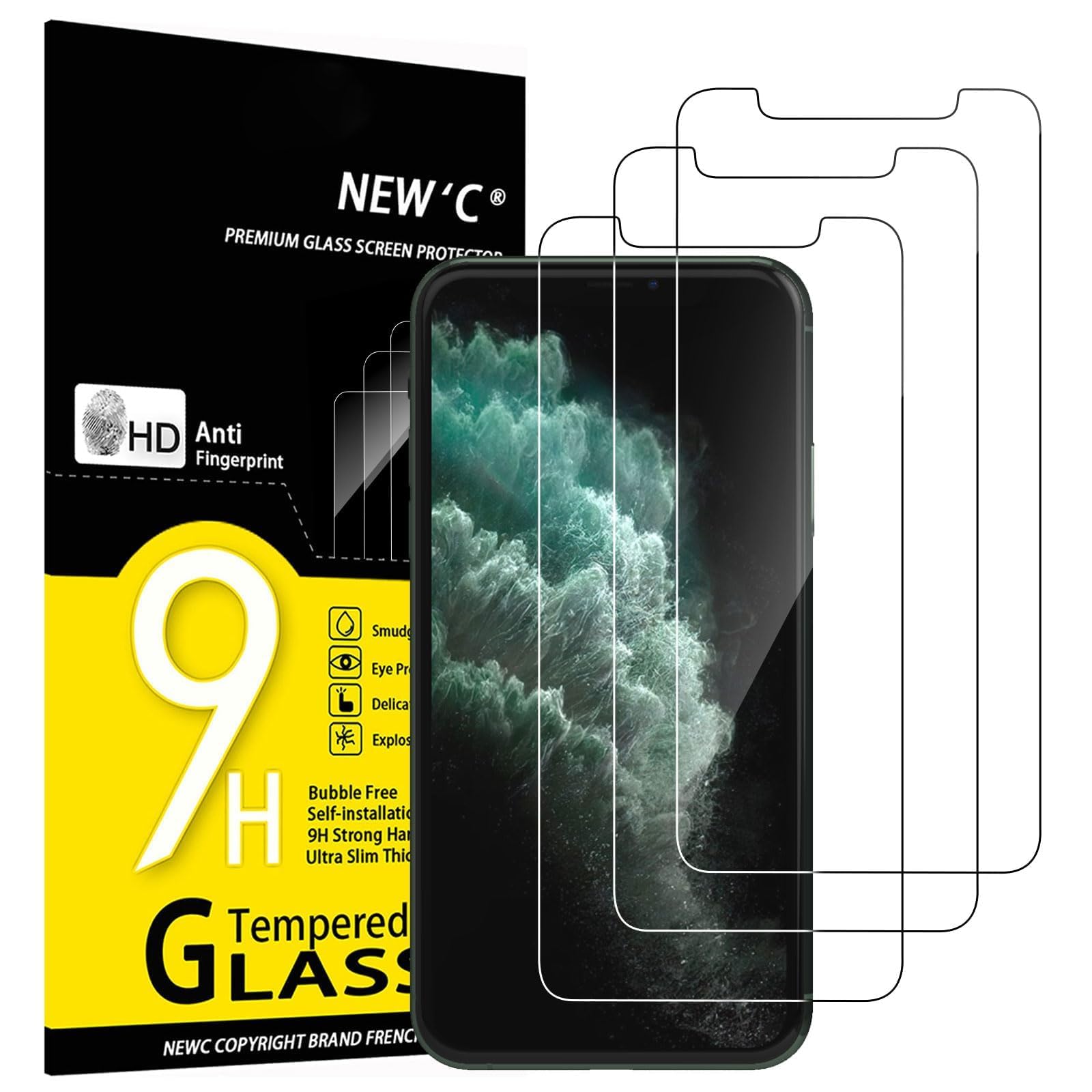 NEW'C [3 Pack Designed for iPhone 11 Pro and iPhone X and iPhone XS Screen Protector Tempered Glass