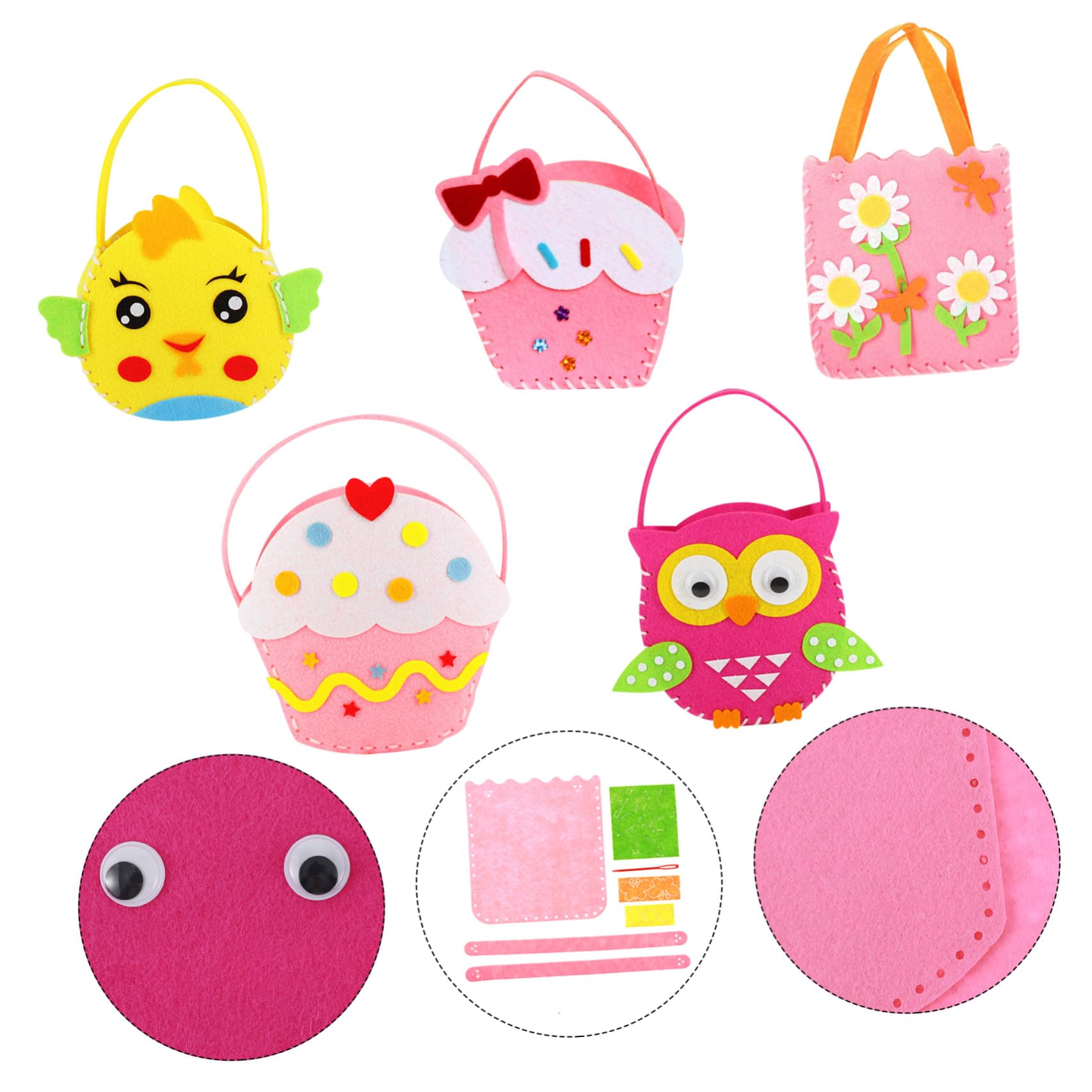 Uonlytech 5 set Kit Cucito Borse in Non Ecologico DIY Borsa Te con Motivi Colorati e Sicuri Attività Manuale per Ragazzi e Ragazze Facile e Divertente per Imparare Cucire