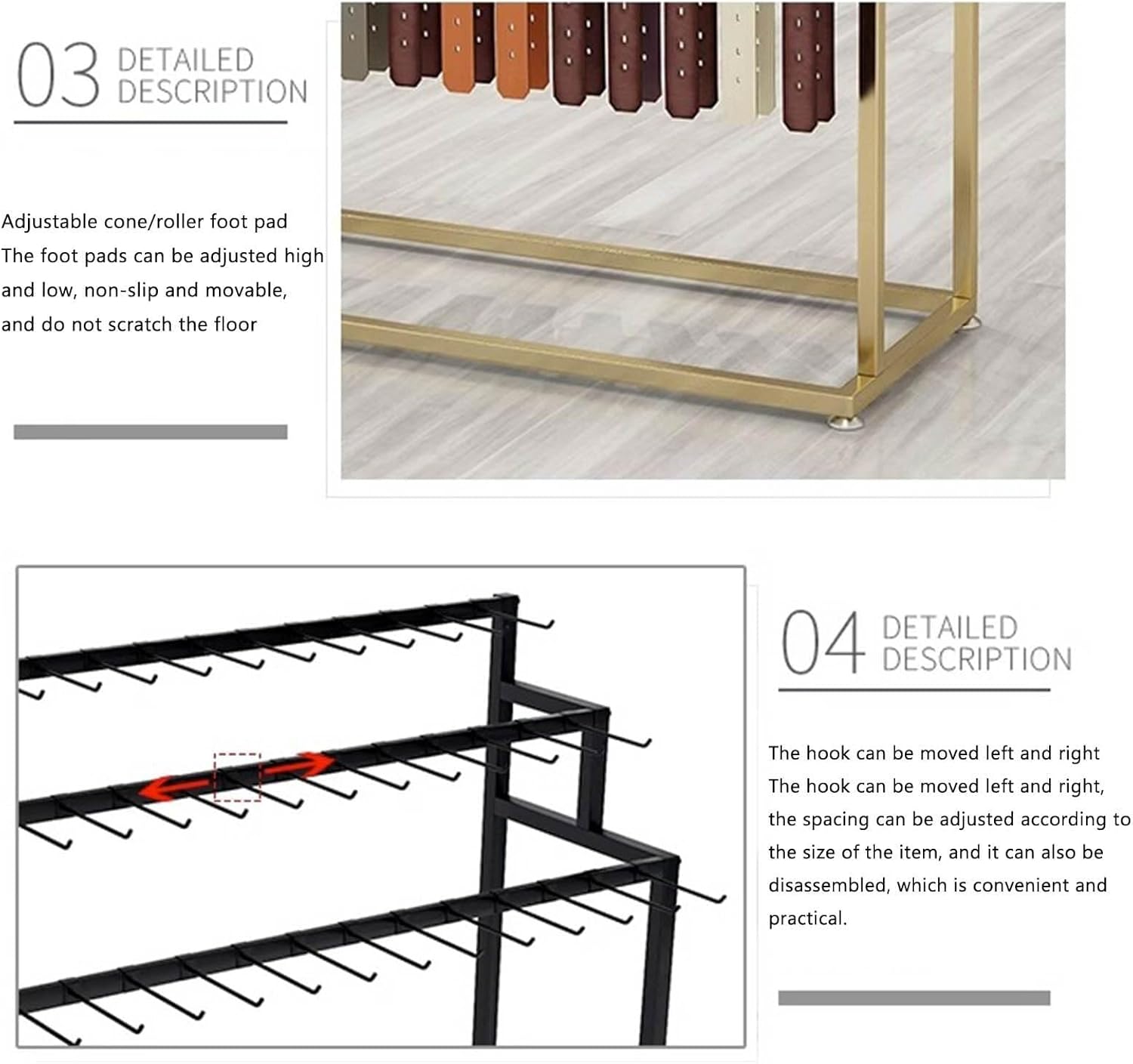 フロアスタンディングベルトラック、両面ネクタイとスカーフラック、ネクタイとスカーフラック、メタルタイラック、衣料品小売用(ゴールド、