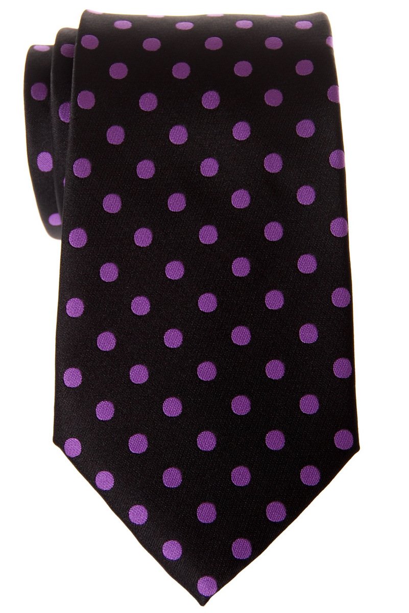 Retreez Men's Black With Purple Dots Classic Polka Dots Woven Microfiber Tie