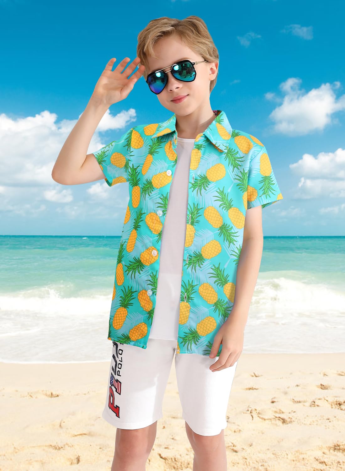 XiaoMoSha Camicie hawaiane per ragazzi Camicia a maniche corte Camicia hawaiana per ragazze Camicia estiva da spiaggia per bambini