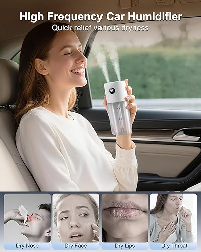 Miniatura 6 de 2025 Digital Display Car Humidifier, 3000mAh Portable Mini Rechargeable Humidifier for Car Travel Office Desktop Baby Kids Bedroom - Powerful Dual