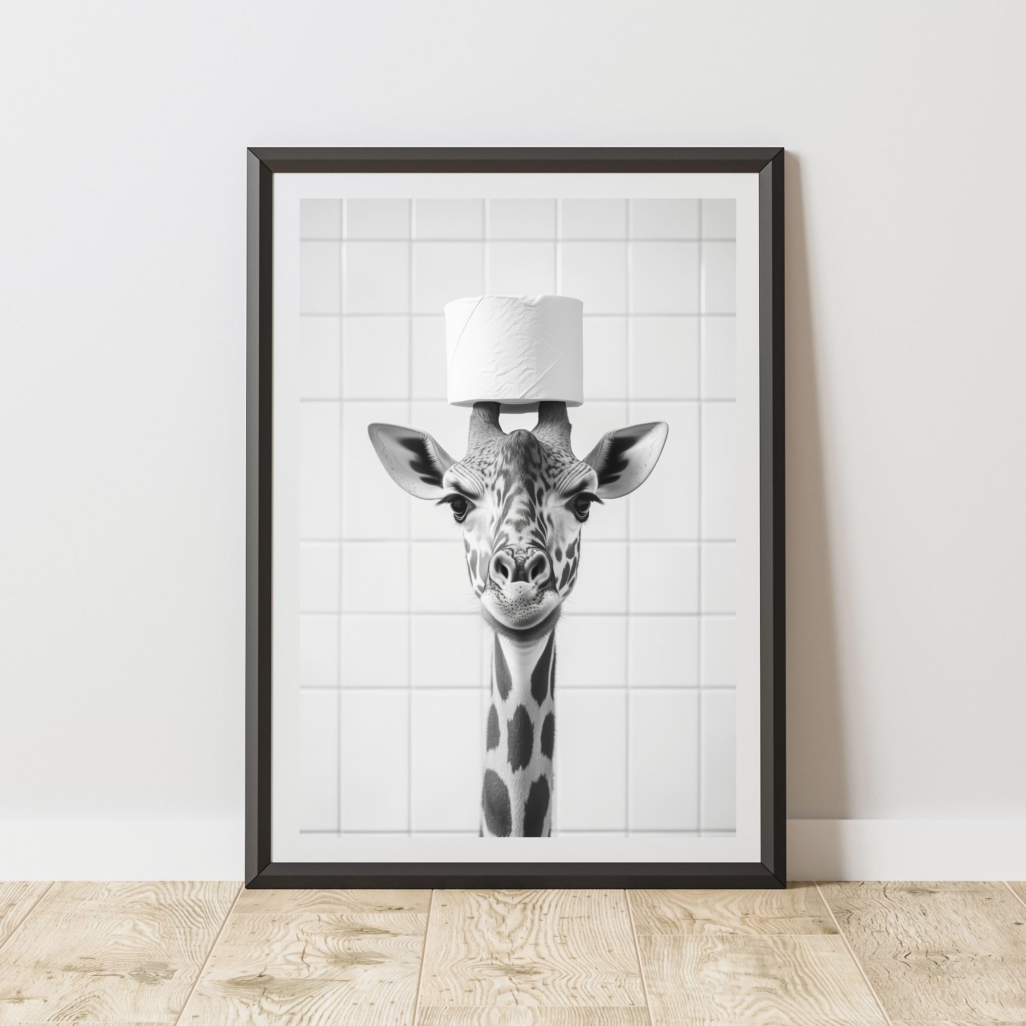 60 Second Makeover Photo Limited Giraffe Toilet Roll On Head Quirky Animal Print Bathroom Accessories Wall Art Posters Pictures For Bathroom Walls Home Accessories Home Decoration No Frame - A4