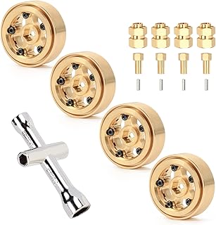 4X 50g Brass 1.0 Beadlock Wheels for 1/18 1/24 Trx4m Axial FMS Scx24 AXI90081 AXI00001 AXI00002 AXI00005 AXI00006 Upgrade Partsï¼ˆBrass