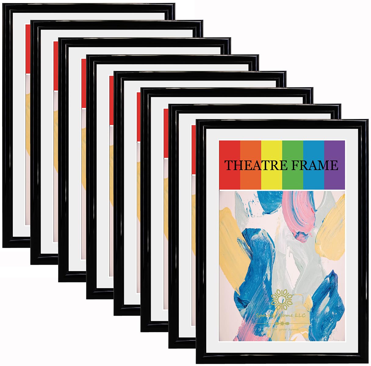 SparklyHome Black Theatre Frame with White Mat, 8 Packs, Holds 5.5x8.5-inch Media, Wall or Tabletop Display