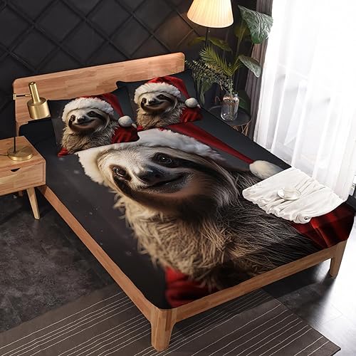 Miniatura 2 de zcsm Sloth Sheets Queen Size - Christmas Animal Bed Sheets, Soft Microfiber & Deep Pocket & Wrinkle Free Patterned Bedding Sheets & Pillowcases, 4