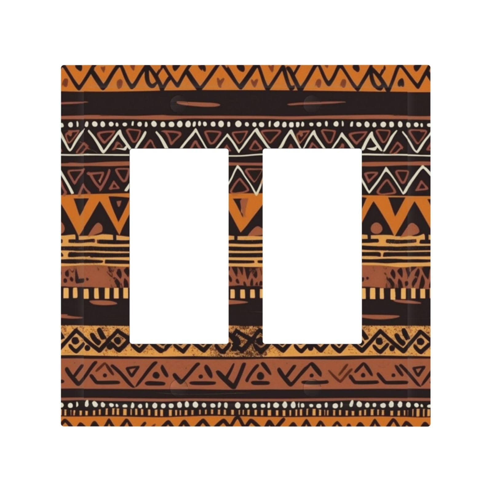 Kloph Style H Decorator Double Toggle Light Switch Covers African Mud Cloth Tribal Wall Plate 2-Gang Mid Size 5" X 4.9" Double Toggle Switch Wallplate Decorative 2 Gang Wall Switch Plate Covers