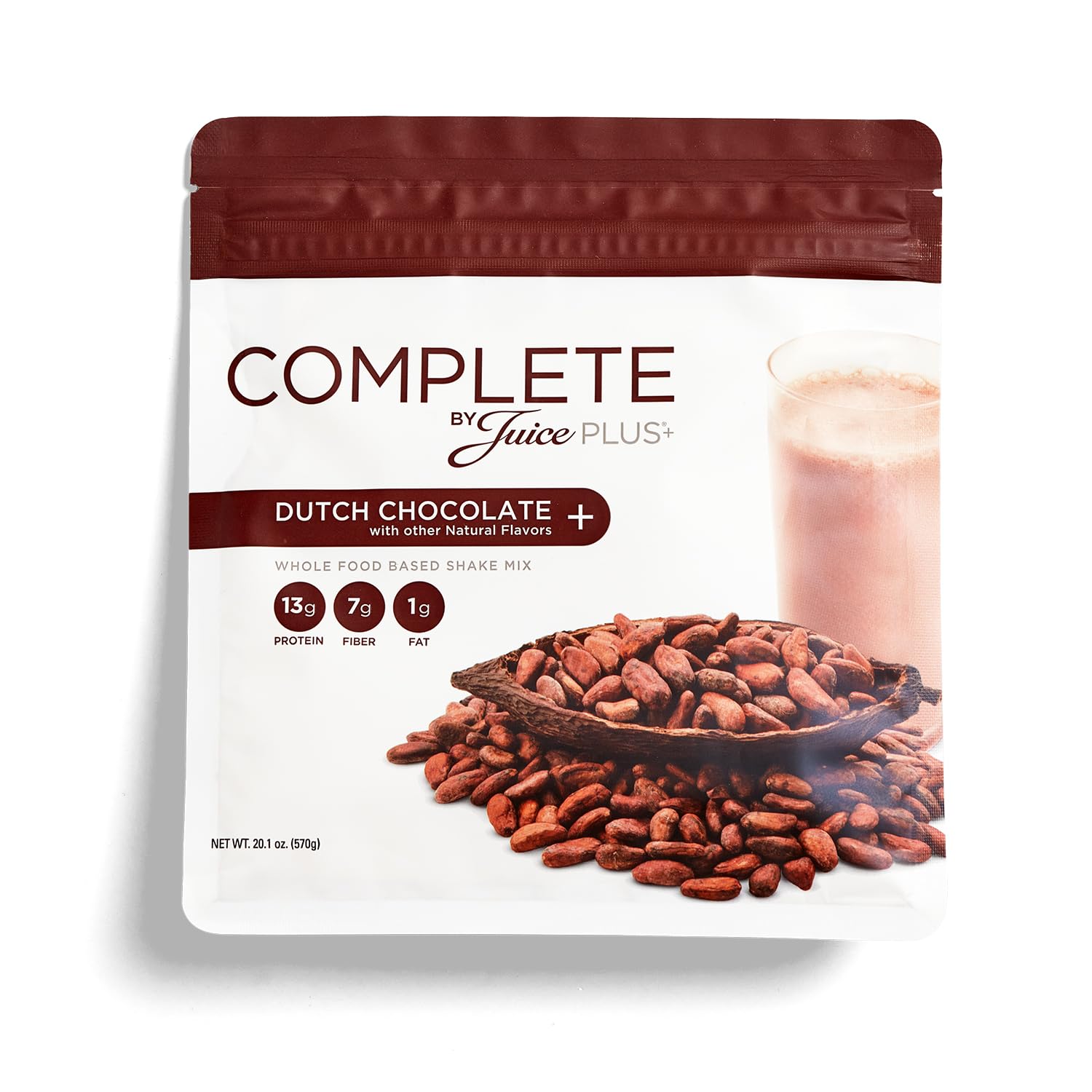 Complete by JuicePlus+ Dutch Chocolate Shakes - Plant-Based Nutrition - Whole Food Based Shake Powder with Protein, Fiber & Prebiotics - 30 Servings (2 Pouches, 15 Servings Each)