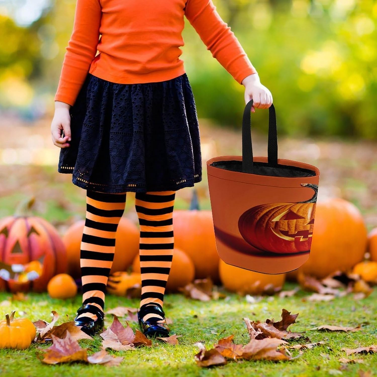 Thanksgiving Pumpkin Large Capacity Candy Bags, Halloween Basket image 2