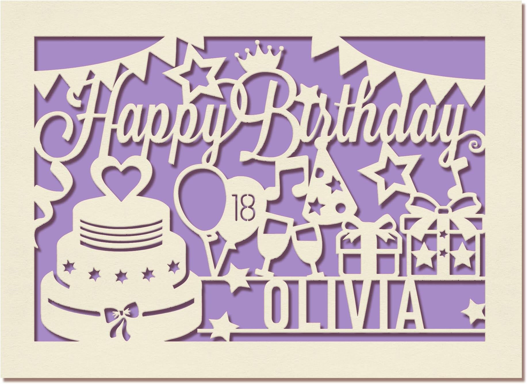 EDSG Personalised Birthday Card Laser Paper Cut Greeting Cards Birthday Custom Gift | Hand Finished in UK | Any Name Any Age Gift for Mum Adults 30th 40th 50th 60th 70th 80th 100th (Lilac Purple)