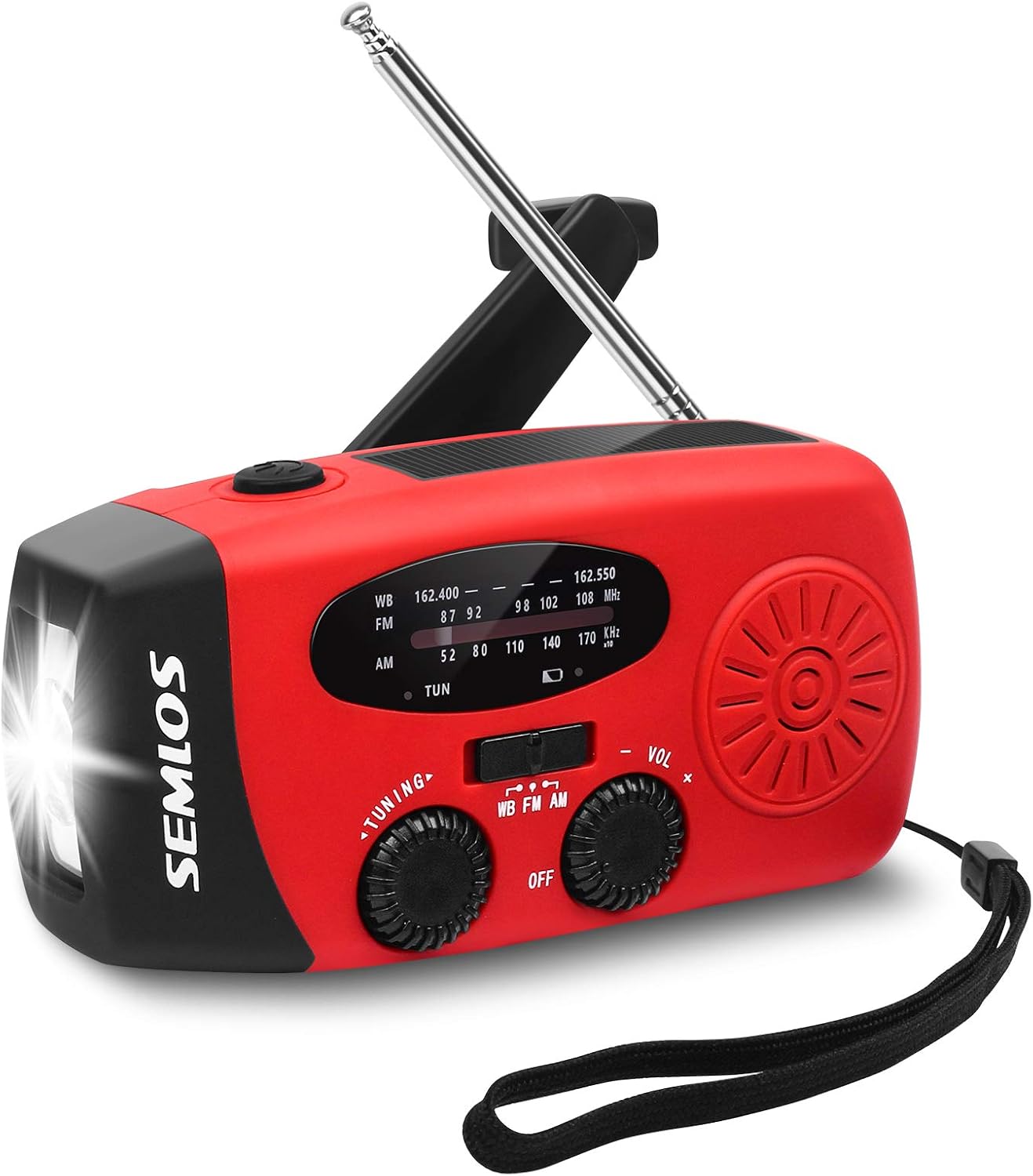 [Upgraded Version] Semlos 2000 mAh Emergency Radio, Self Powered Hand Crank Radio Solar Weather Radio with AM/FM/NOAA, LED Flashlight, 2000 MAH Power Bank USB Charger for iPhone/Smart Phone