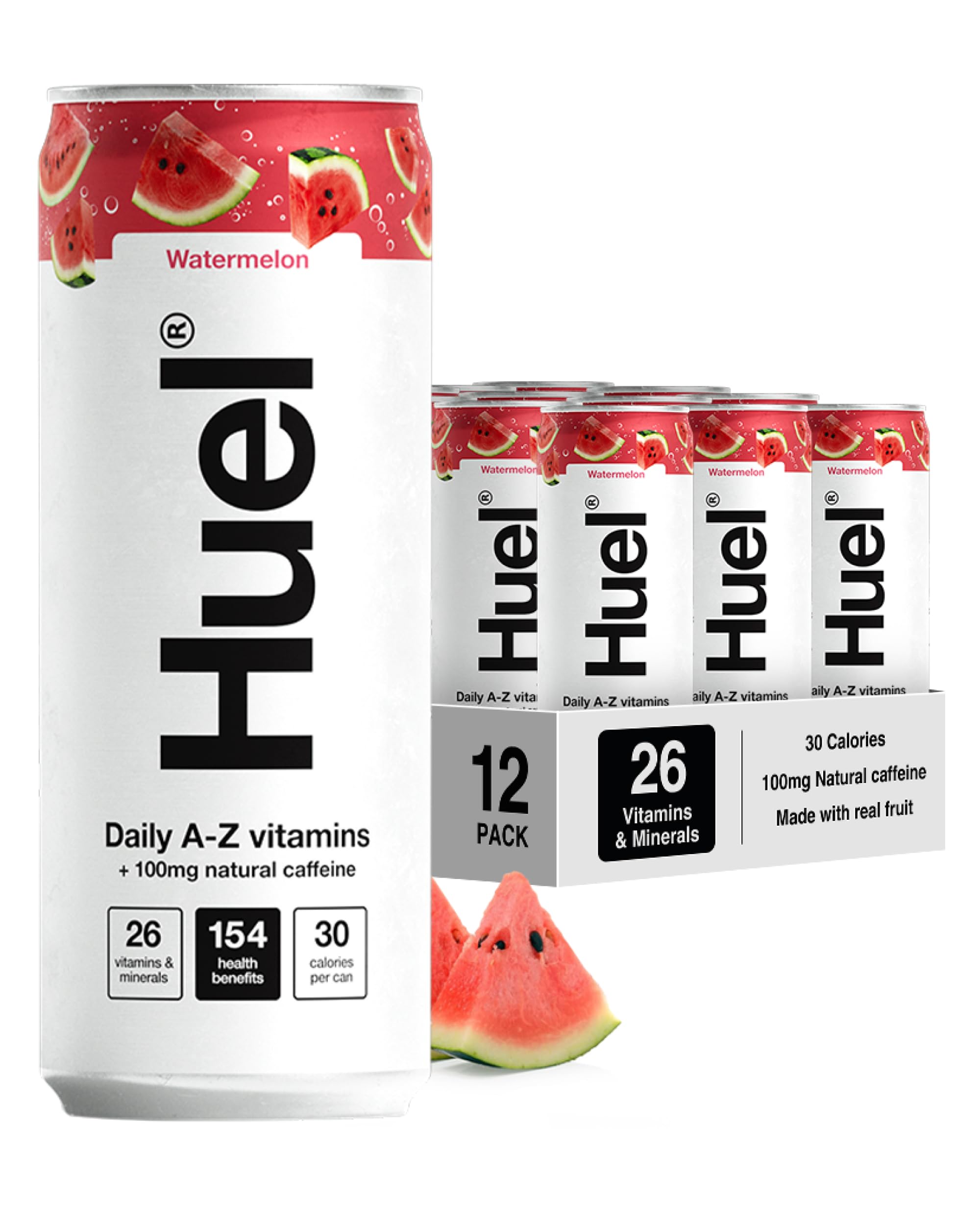 Daily A-Z Vitamins Energy Drink, 12 x 330ml Cans, Watermelon Sparkling Multivitamin Energy Drink, Fizzy Drinks Made with Real Fruit, Rich in Electrolytes, Low Calorie, Caffeine Boost