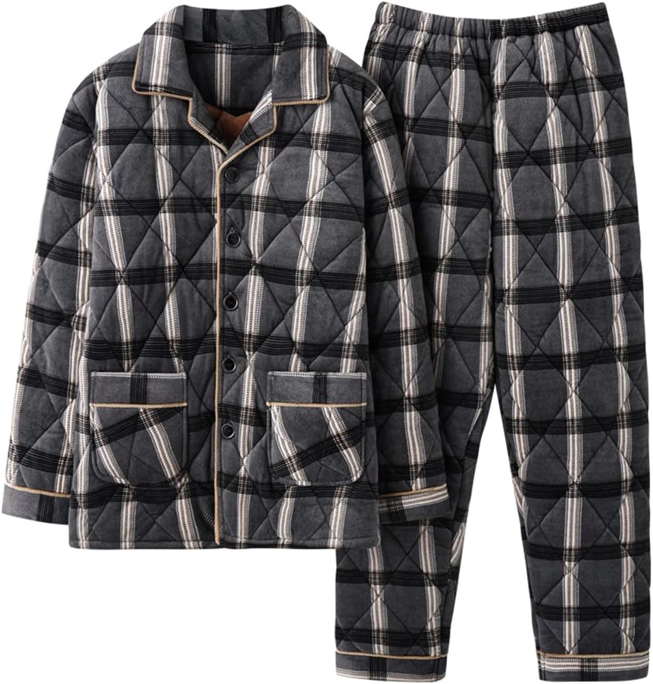 Home Service Suit Velvet Size Men's Pajamas Winter Thickened Coral Fleece Quilted Flannel