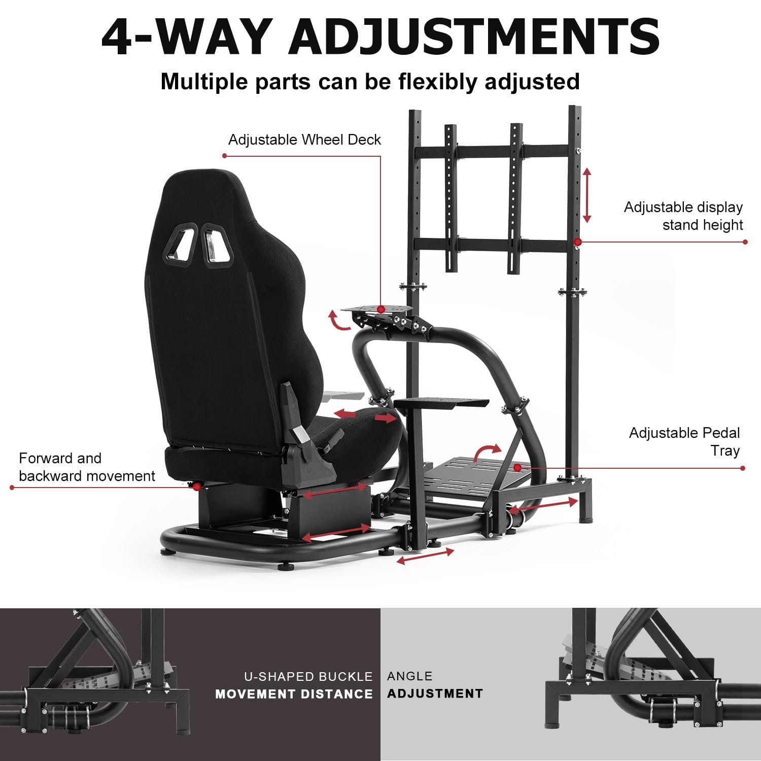 Supllueer Racing Sim cockpit con sedile ergonomico e supporto per monitor adatto per Logitech/Fanatec/Thrustmaster G27 G923 G920,50 mm grande tubo rotondo supporto simulatore di guida, no