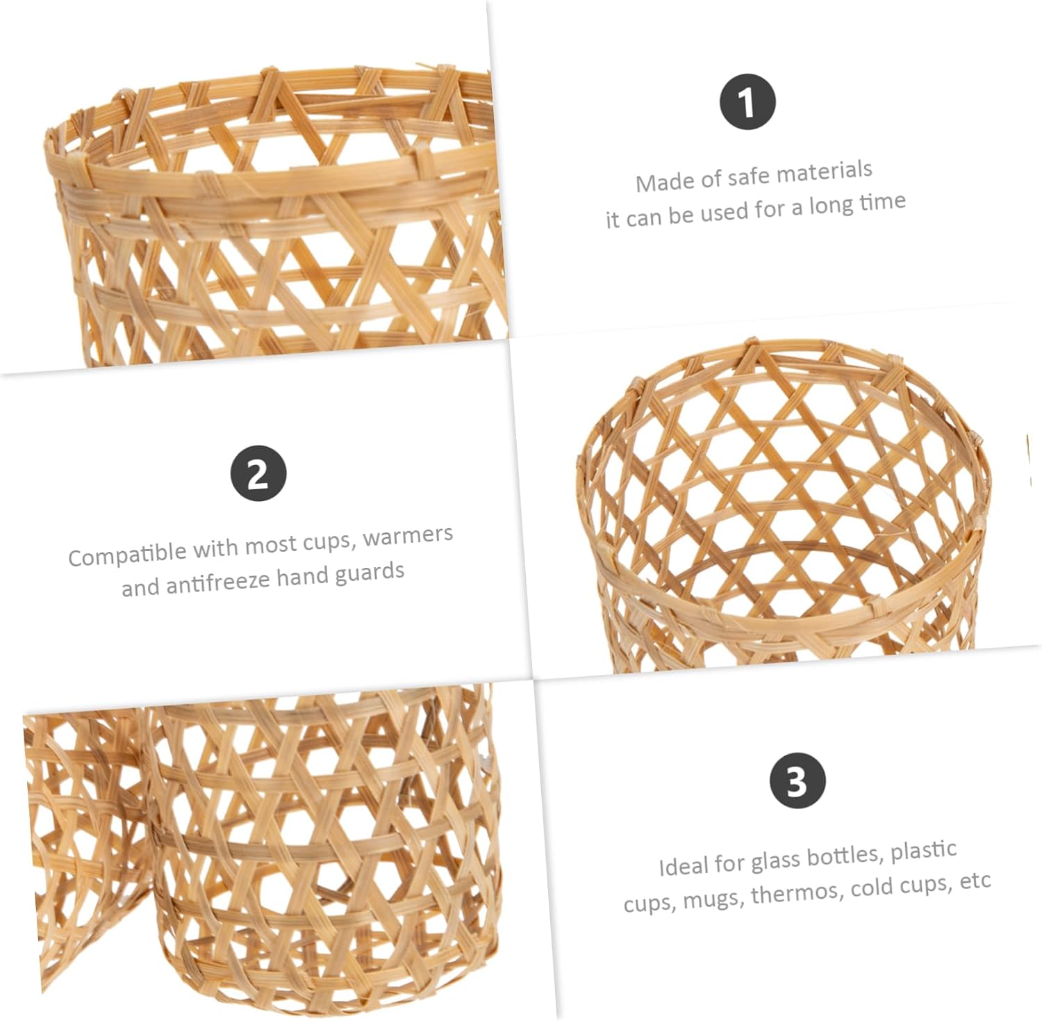 BESTonZON 2pcs Bamboo Cup Sleeves Glass Decor Glass Coffee Tumbler Rattan Vase Wedding Centerpieces for Tables Vases in Bulk Wicker Cup Weaving Cover Accessory Dining Table