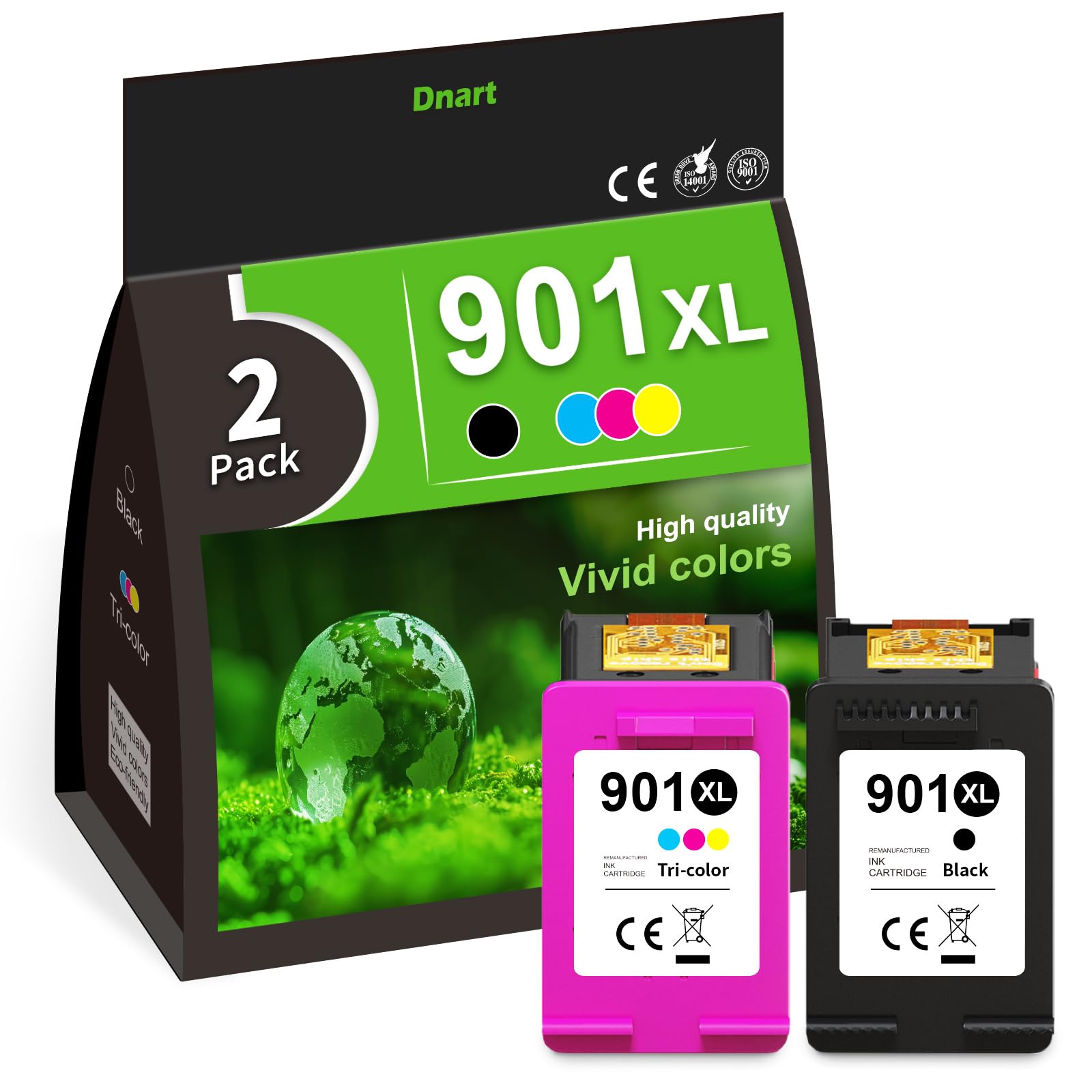 901XL Ink Cartridge Replacement for HP 901 Ink Cartridges Black/Color Combo Pack for Ink 901XL use for HP OfficeJet 4500, J4524, J4540, J4550, J4580, J4624, J4680 Printer 901XL (2 Pack)