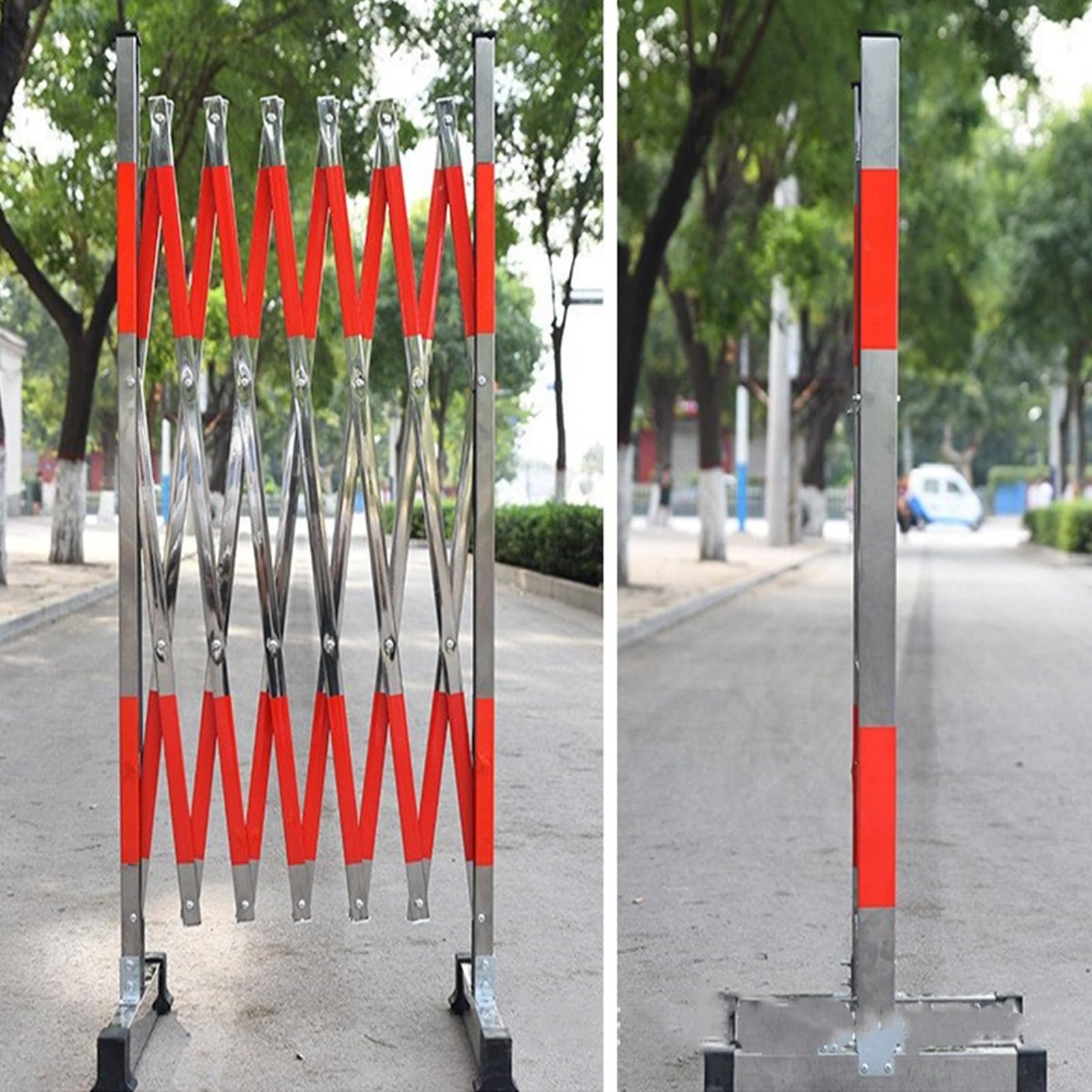 Barrera de seguridad retráctil de acero inoxidable de 16.4 pies, barandilla plegable portátil para exteriores, control de acceso industrial y fácil de usar