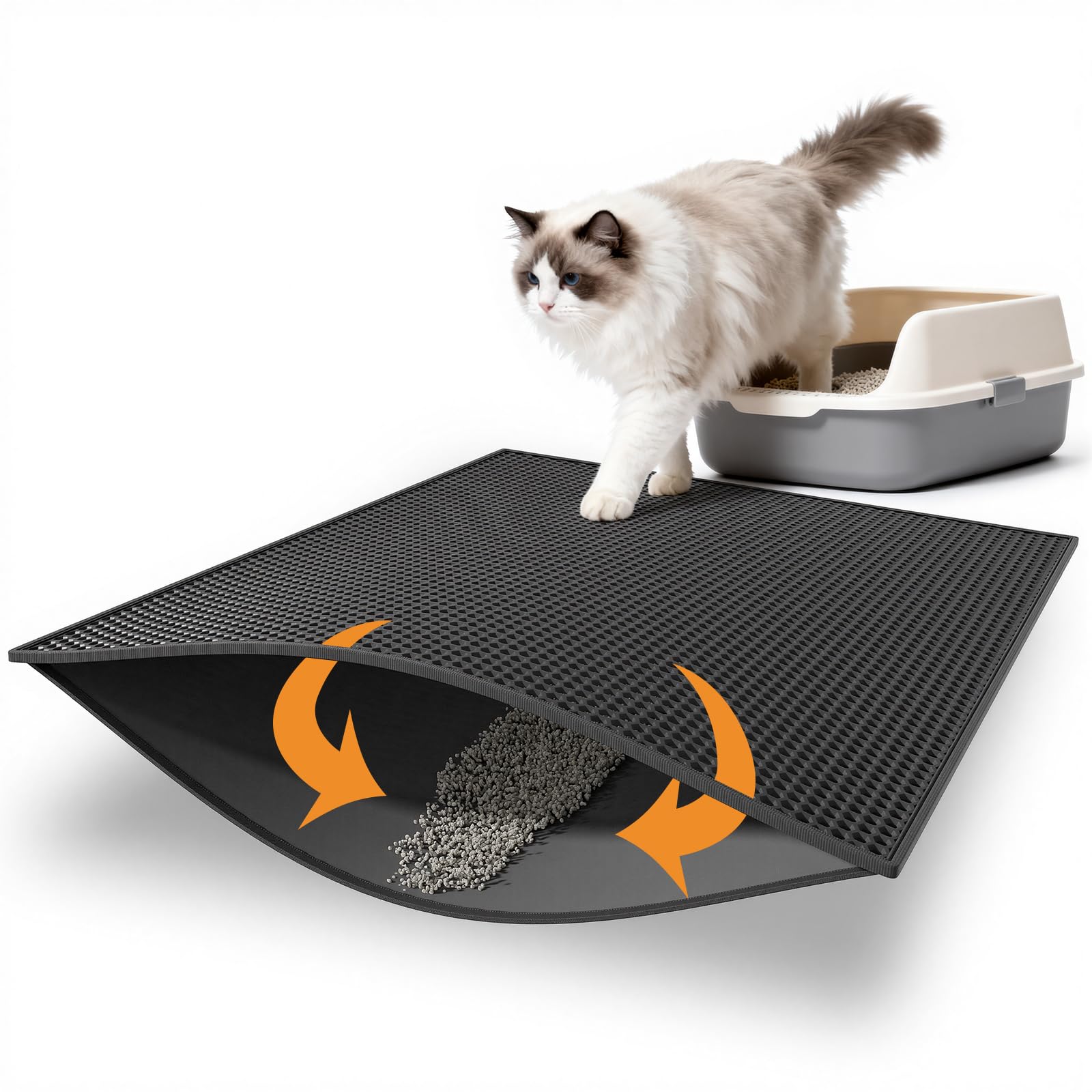 Pieviev Cat Litter Mat Double Layer Waterproof Urine Proof Trapping Mat 1 Pack (Black, 30x24 Inch (Pack of 1))