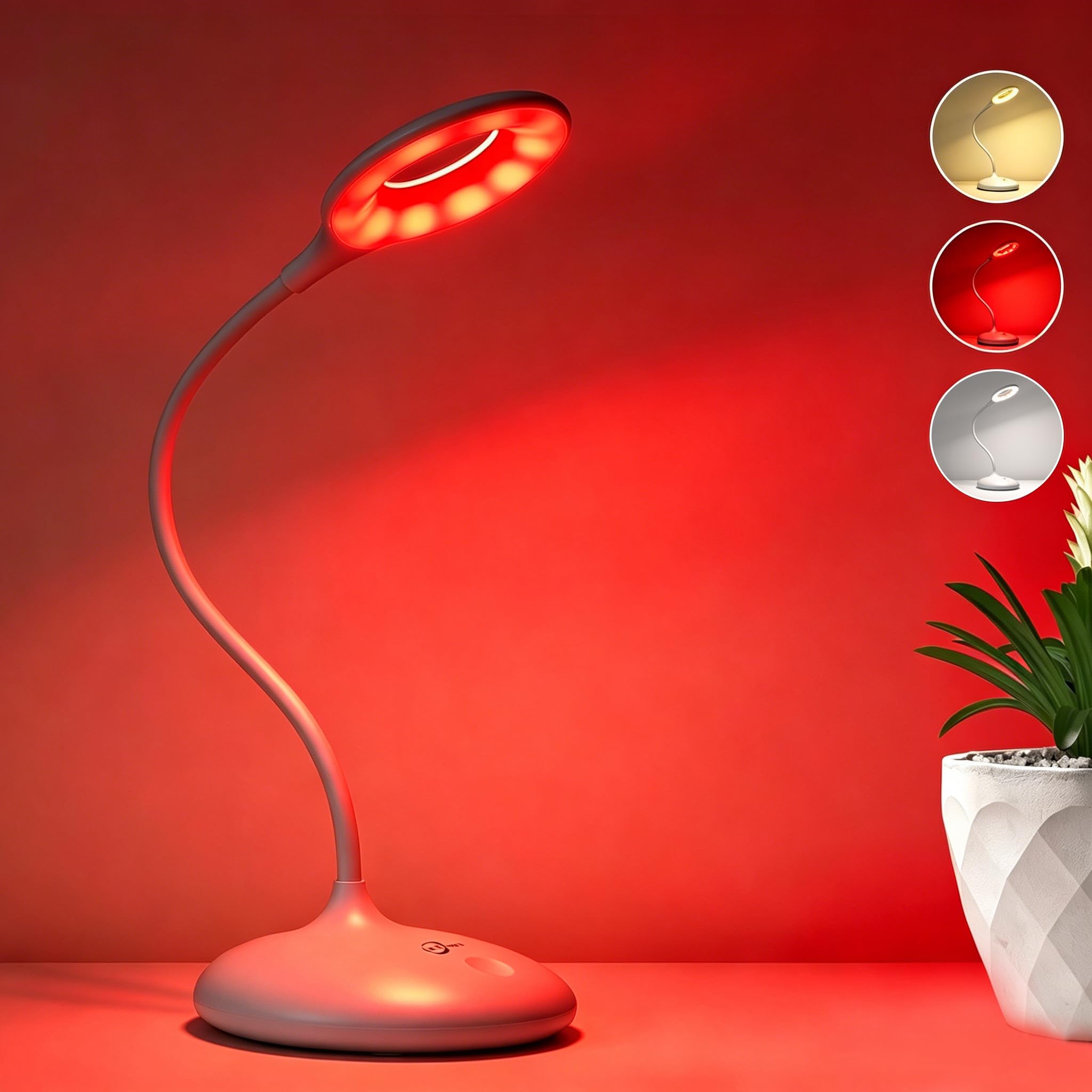 Lámpara de escritorio recargable, 3 modos de color con terapia de luz roja y protección ocular, luz naranja, control táctil de atenuación continua, sin luz azul, lámpara de lectura inalámbrica