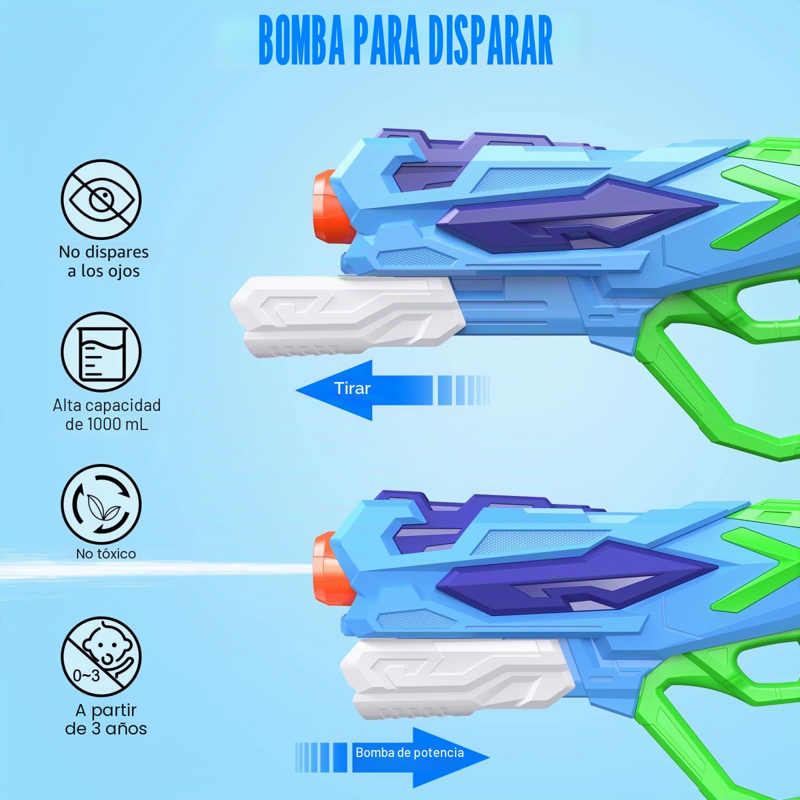 Pistola de Agua Potente para Niños y Adultos, 4 PCS Rifle de Agua Juguetes Súper Potente 8-10m Largo Alcance Pistola de Agua con Depósito de 1000 ml para Diversión en Verano